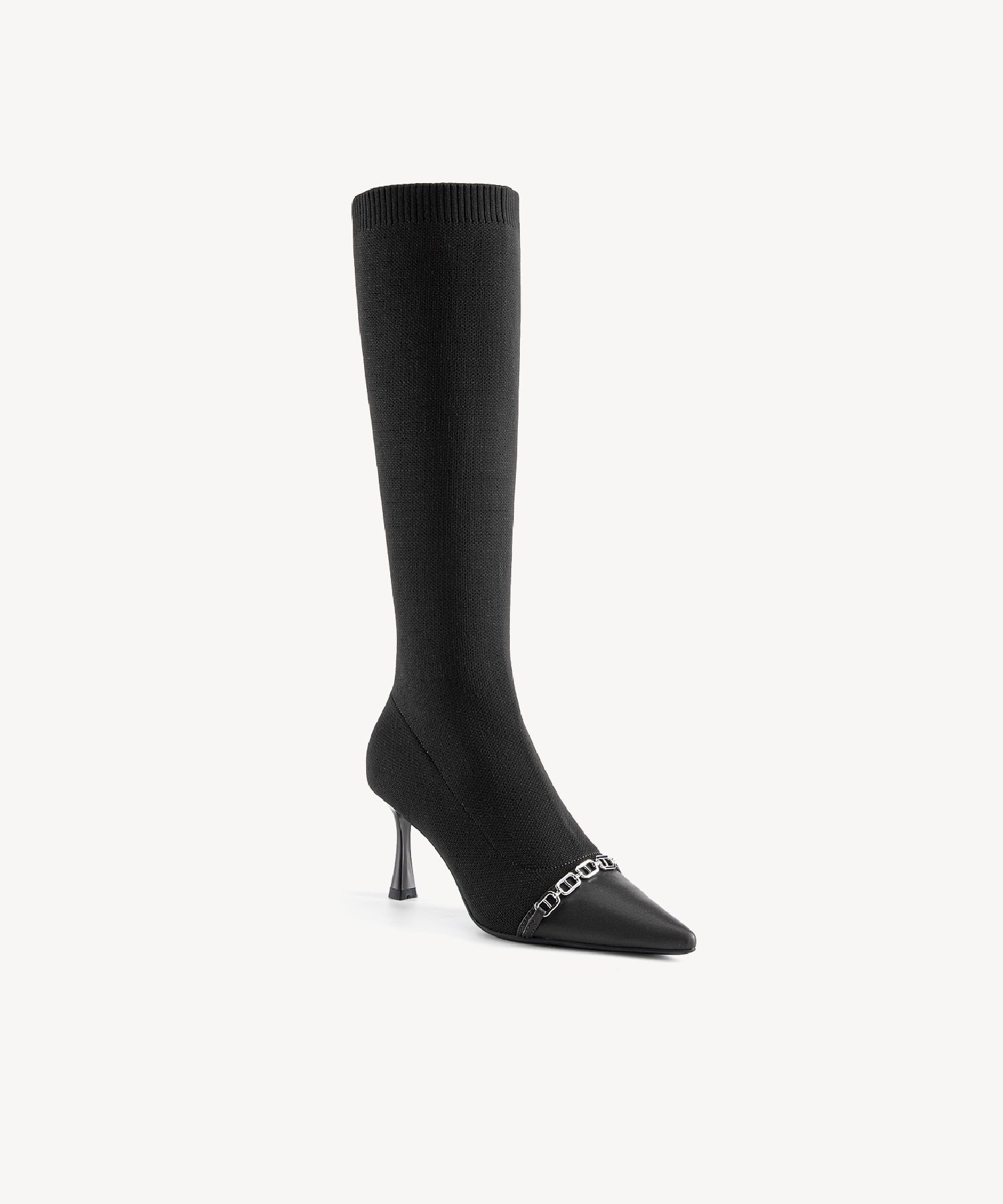 Trendy Pointed Toe Heeled High Boots Black