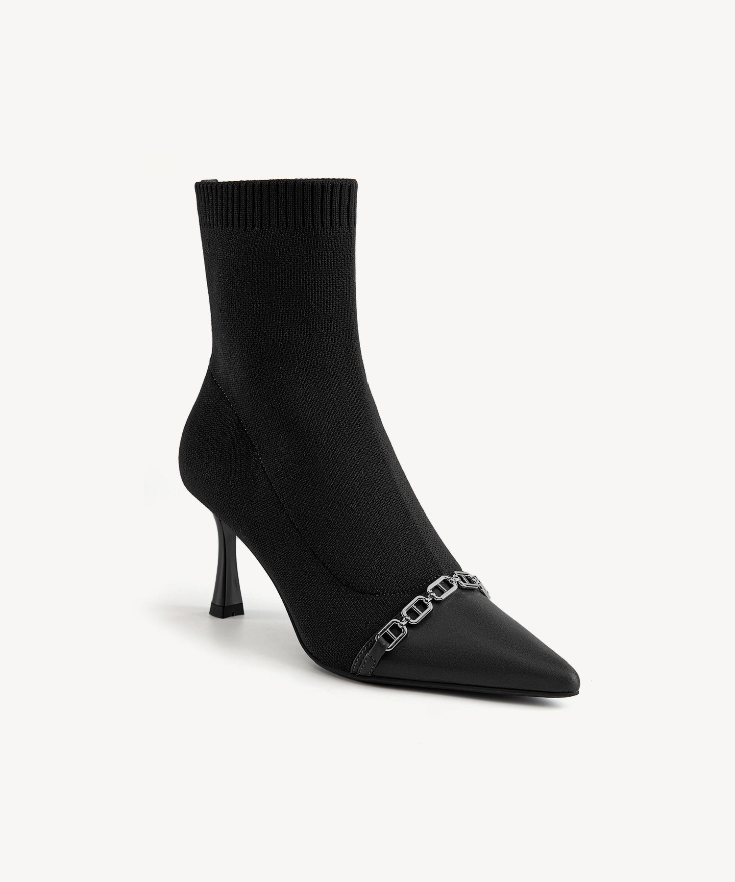 Trendy Pointed Toe Sock Ankle Boots Black