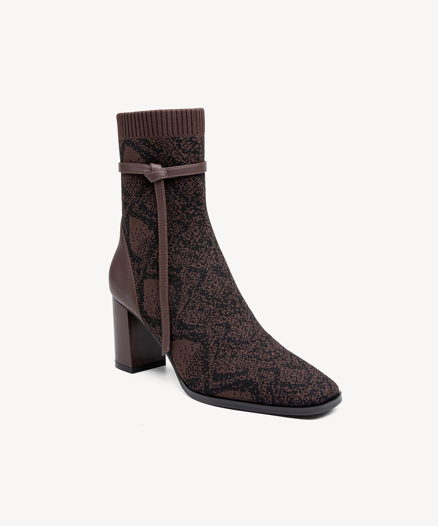 Commute Square Toe Chunky Heeled Ankle Boots Coffee