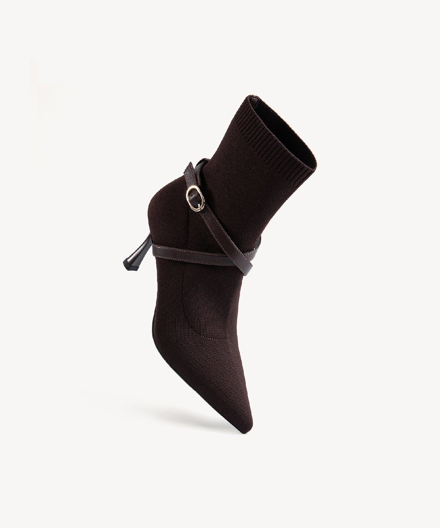 Strap Pointed Toe  Sock Ankle Boots Black