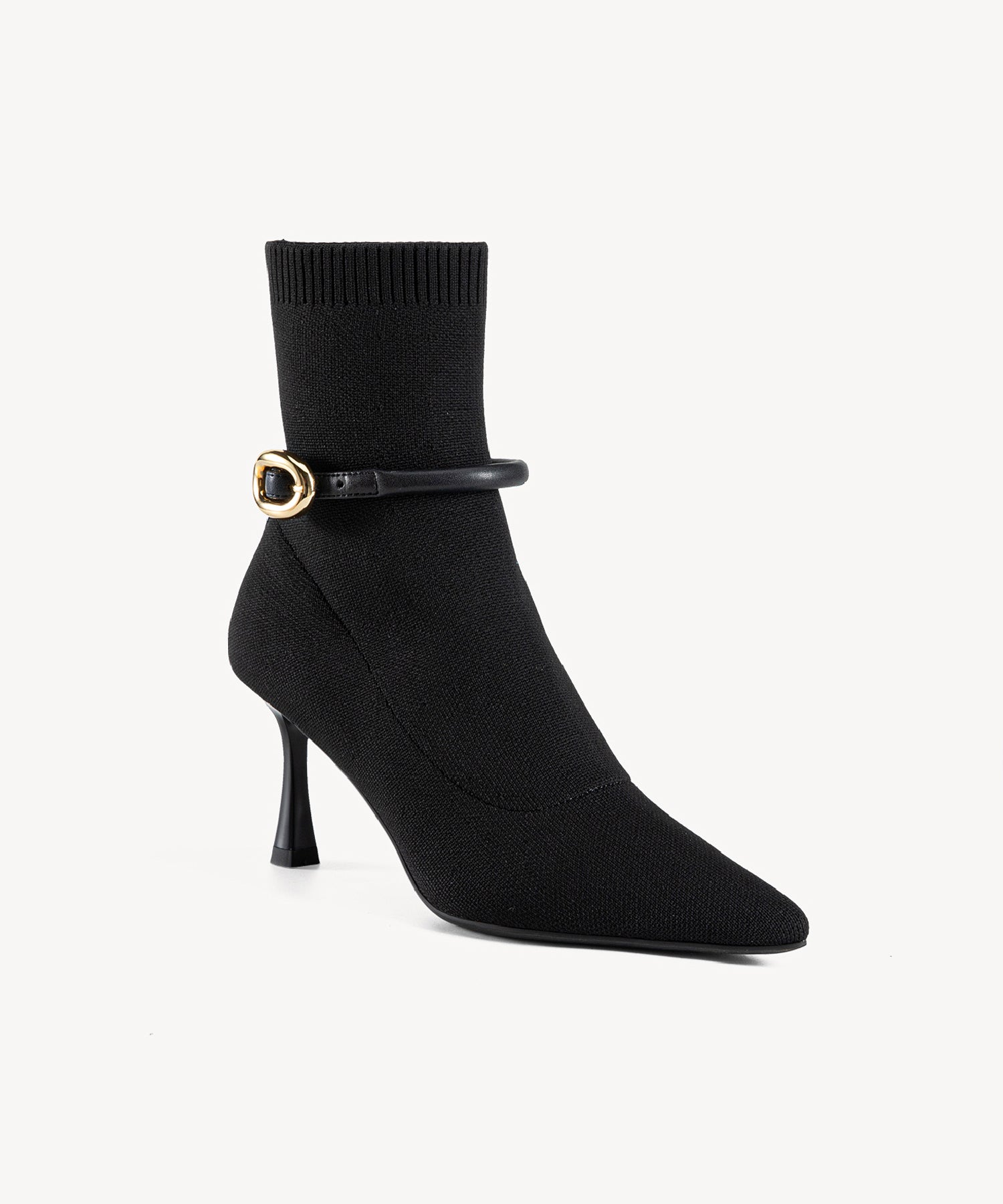 Enchanted Buckle Pointed Toe Heeled High Boots Black