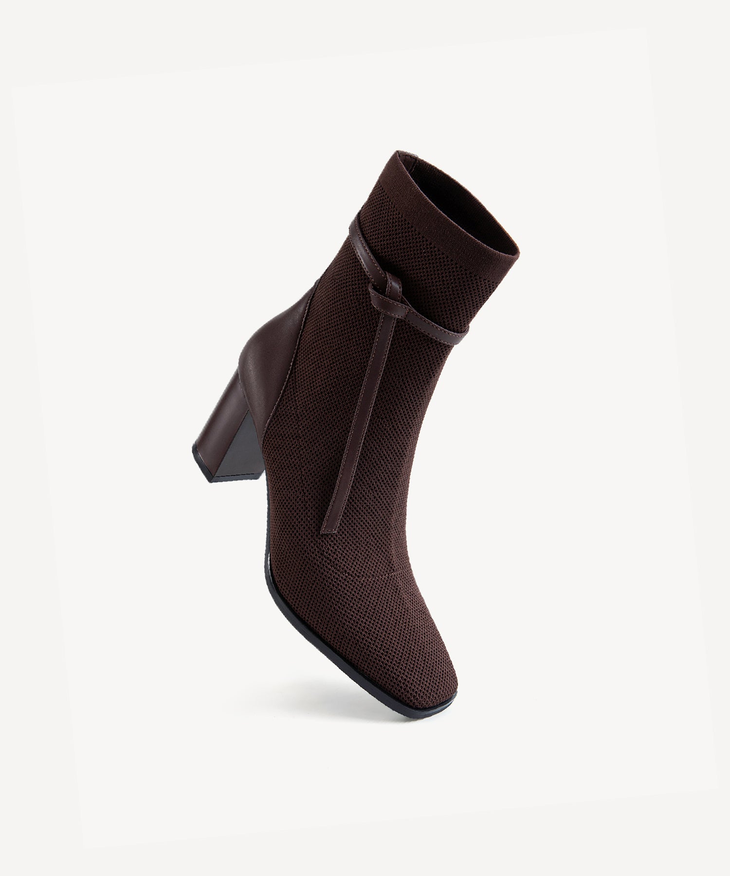 Commute Square Toe Chunky Heeled Ankle Boots Coffee