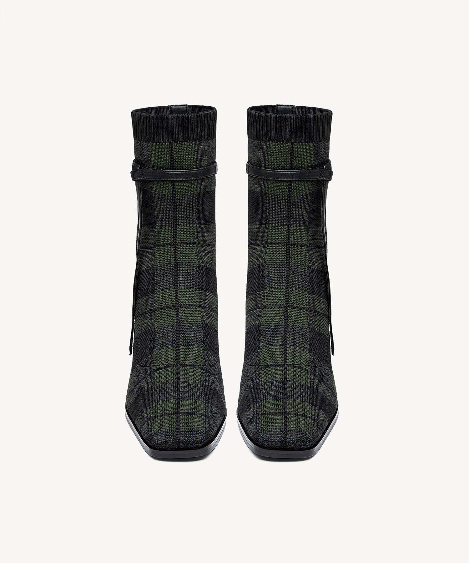 Commute Square Toe Chunky Heeled Ankle Boots Green Plaid