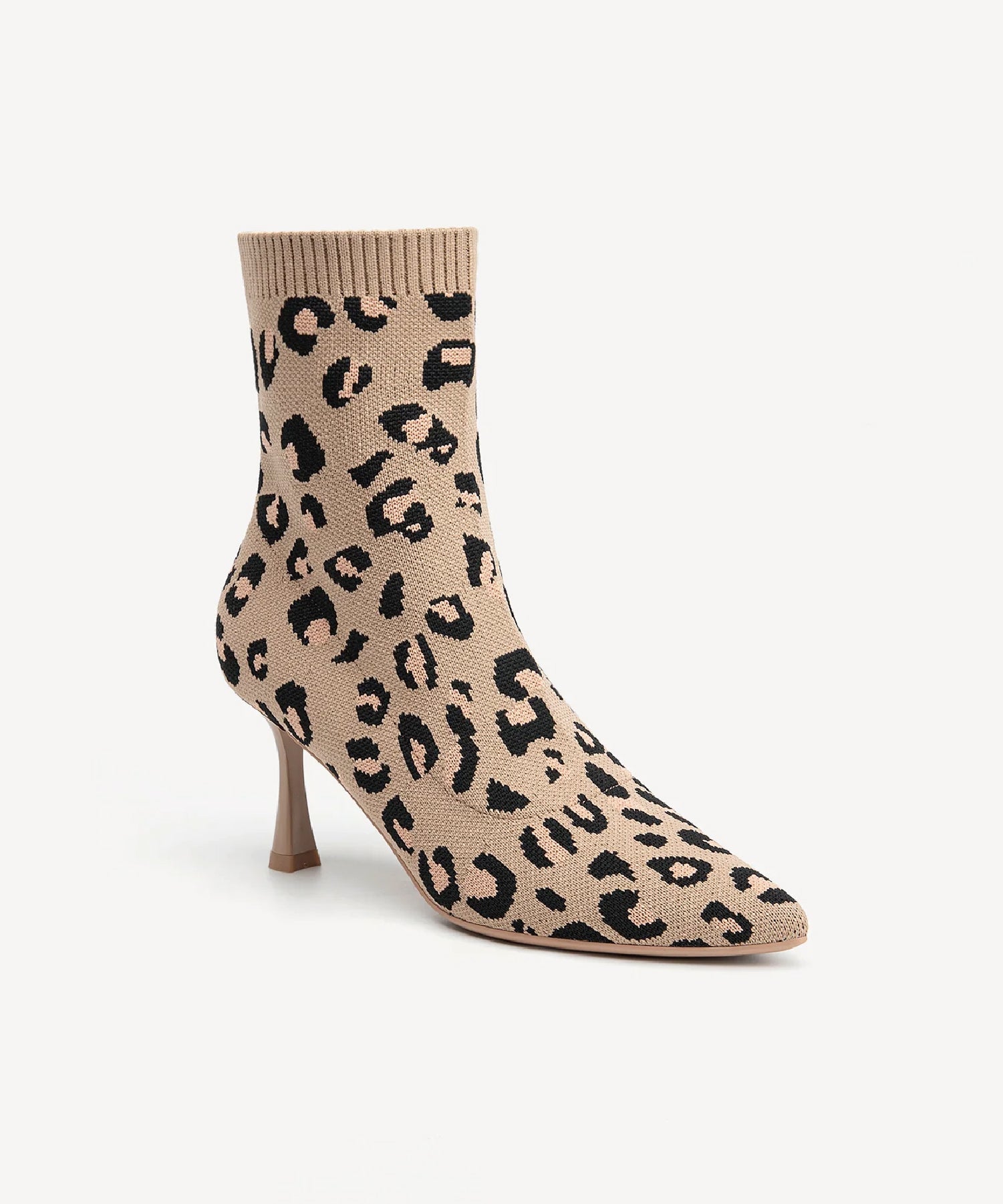 Minimalist Pointed Toe Sock Ankle Boots Leopard