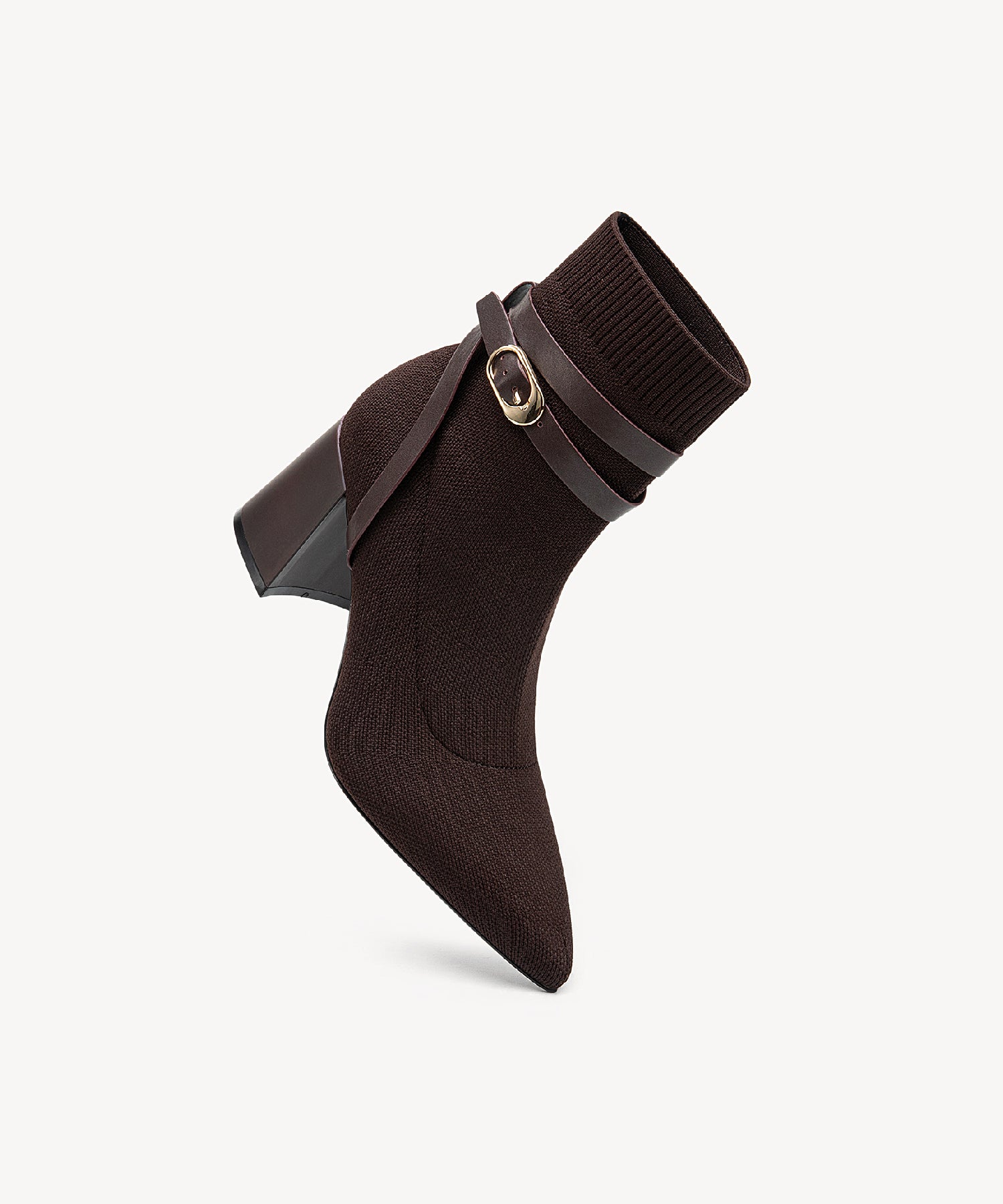 Strap Pointed Chunky Heeled Ankle Boots Coffee