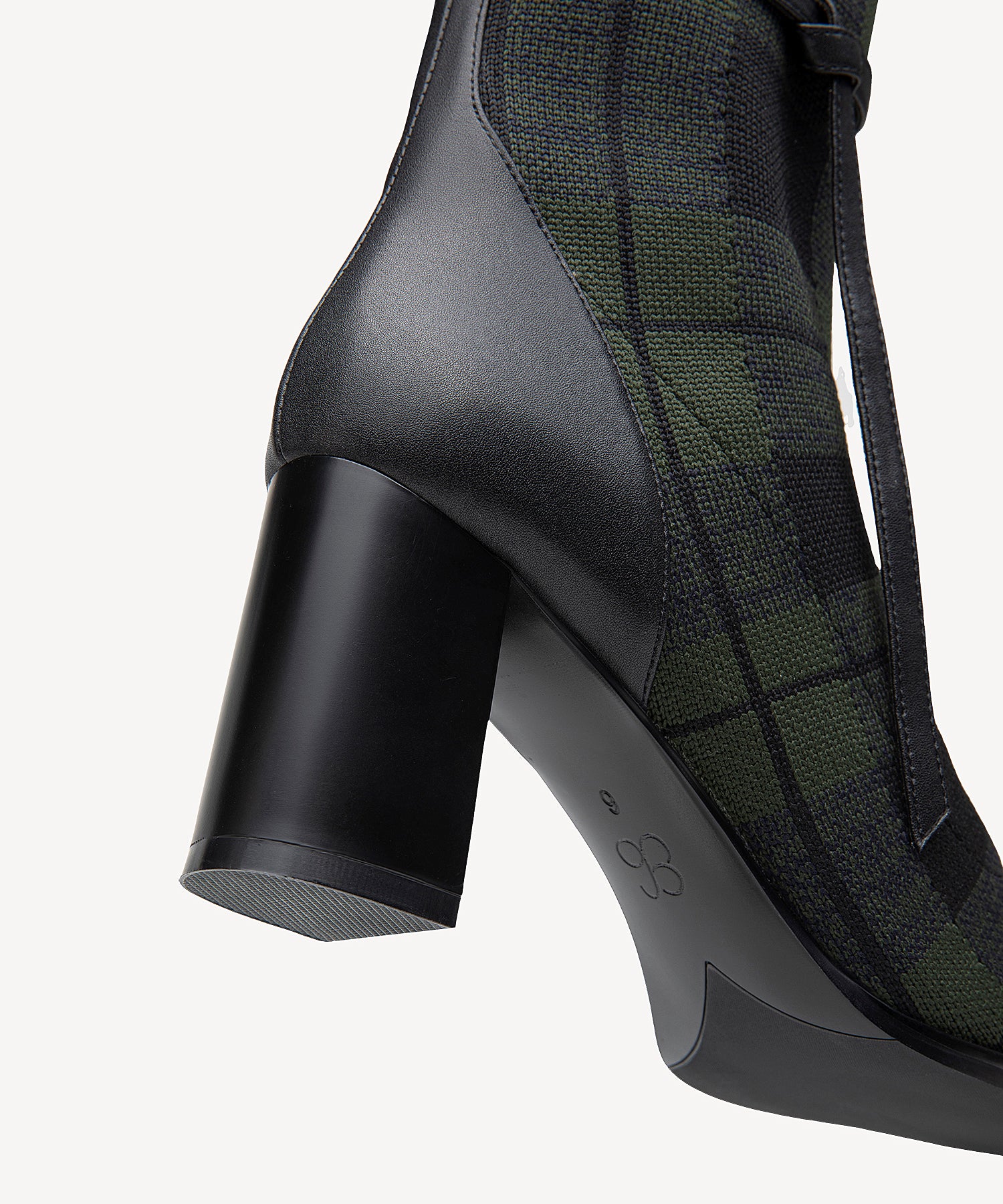 Commute Square Toe Chunky Heeled Ankle Boots Green Plaid