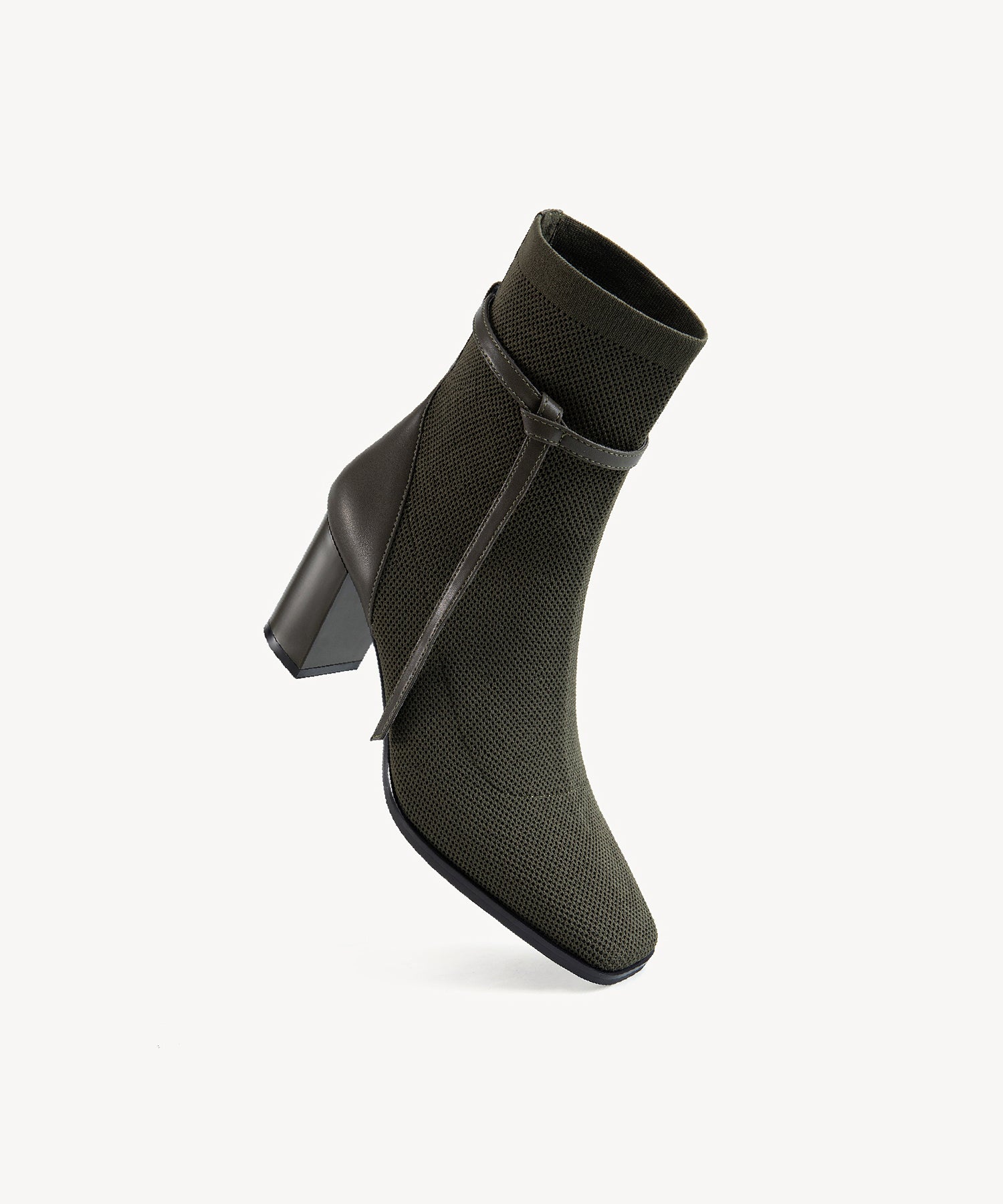 Commute Square Toe Chunky Heeled Ankle Boots Green Plaid