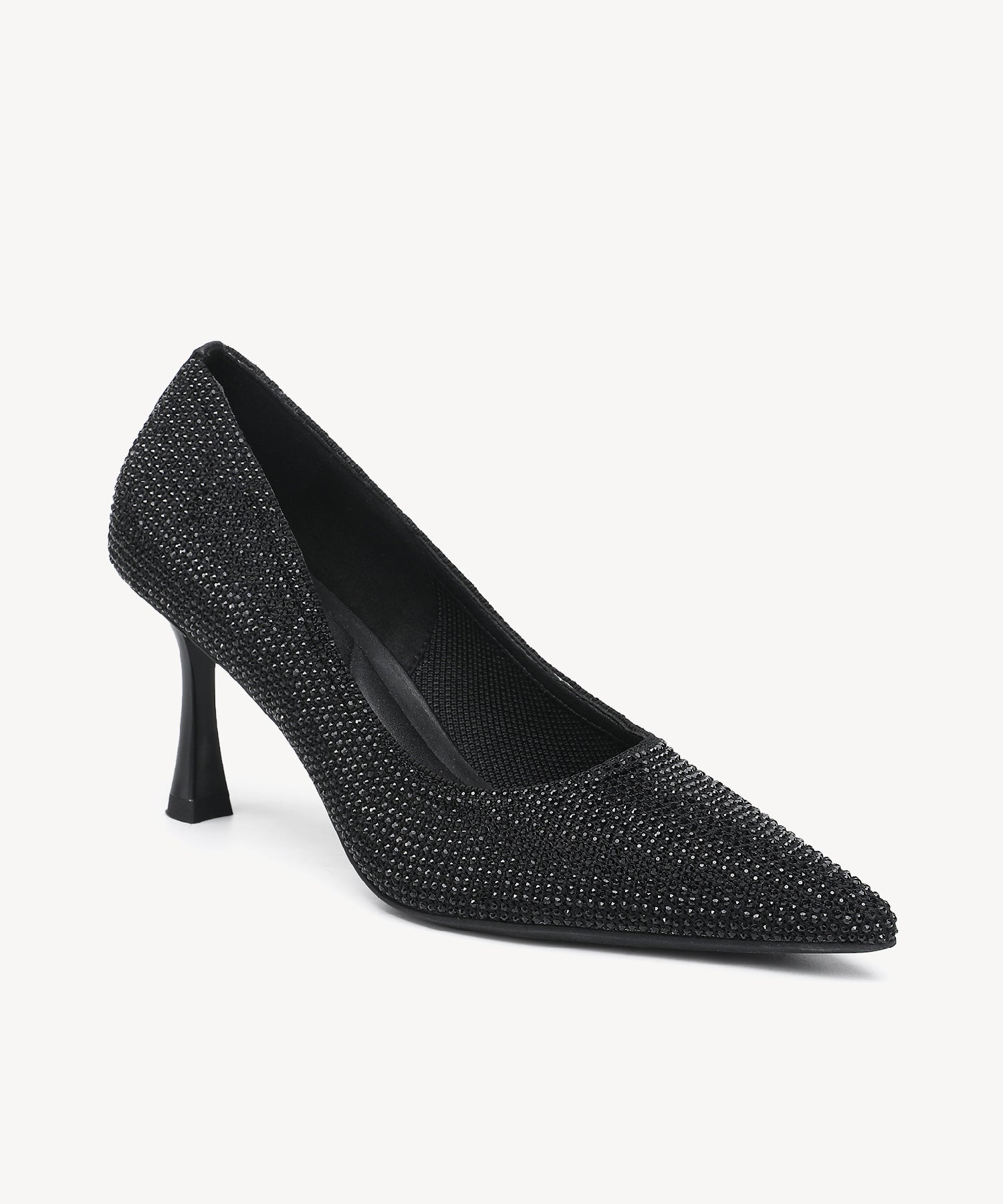 Diamond Pointed Toe Heeled Pumps #color_black