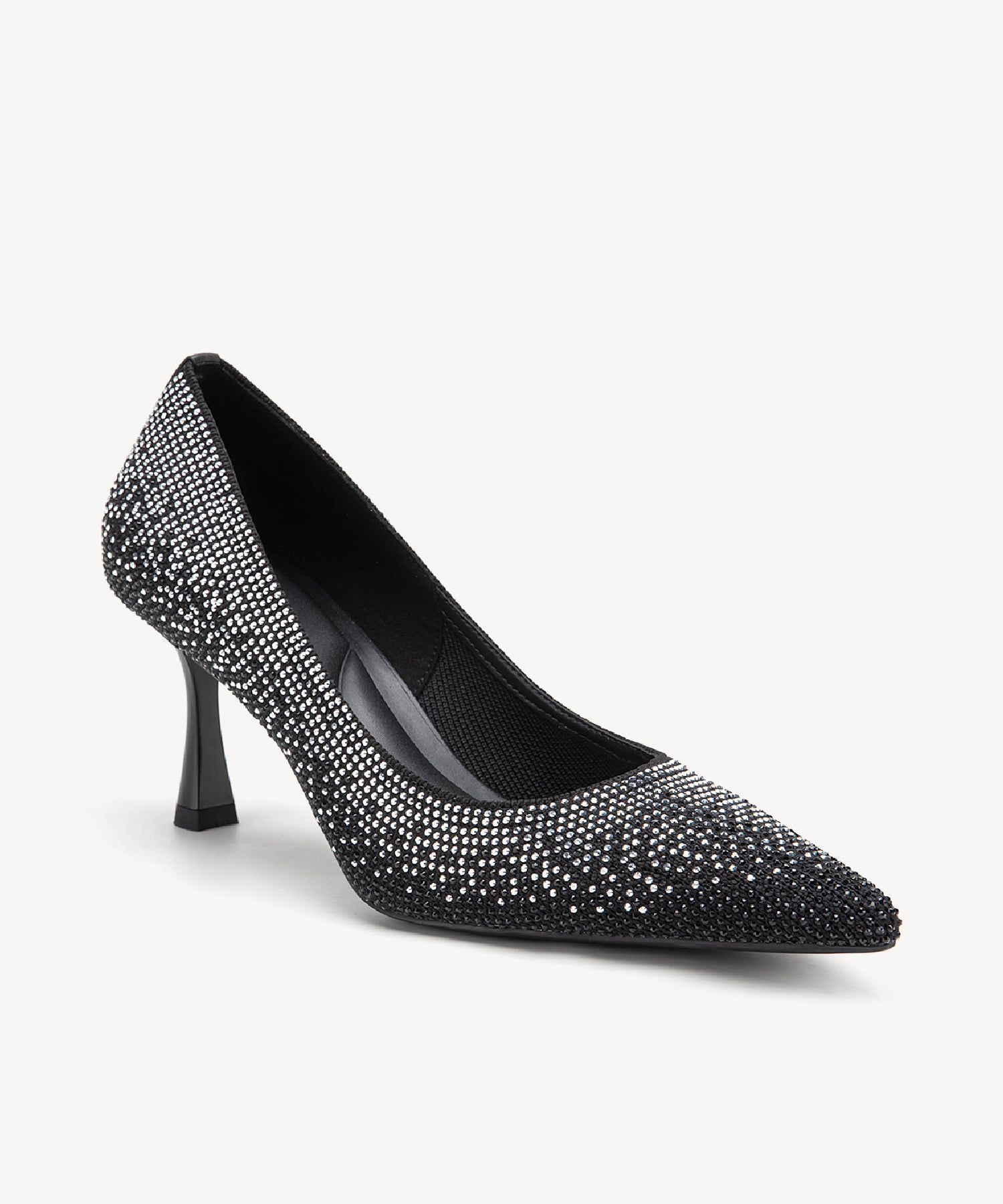 Diamond Pointed Toe Heeled Pumps #color_black silver