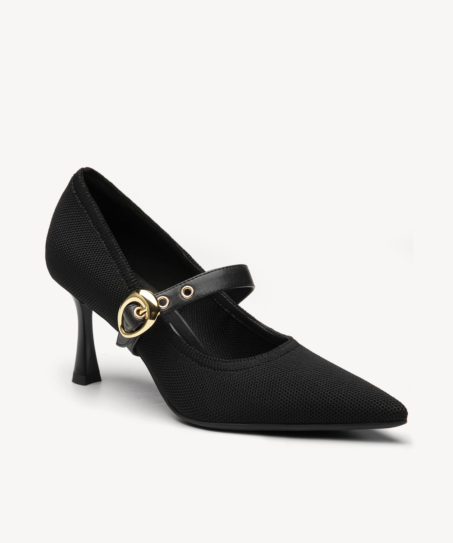 Removable Strap Pointed Toe Heeled Pumps#color_black