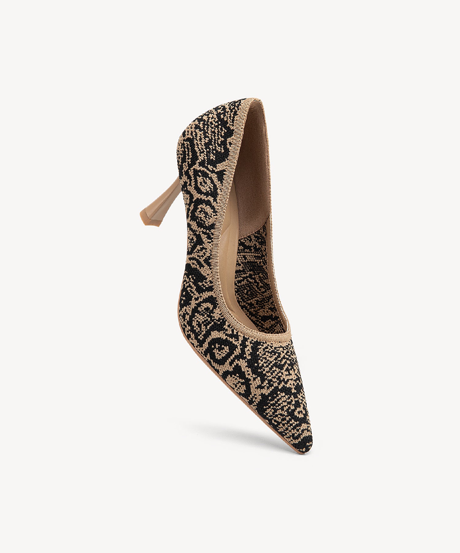 Minimalist Mesh Stiletto Heeled Pumps Black Apricot Snake Print