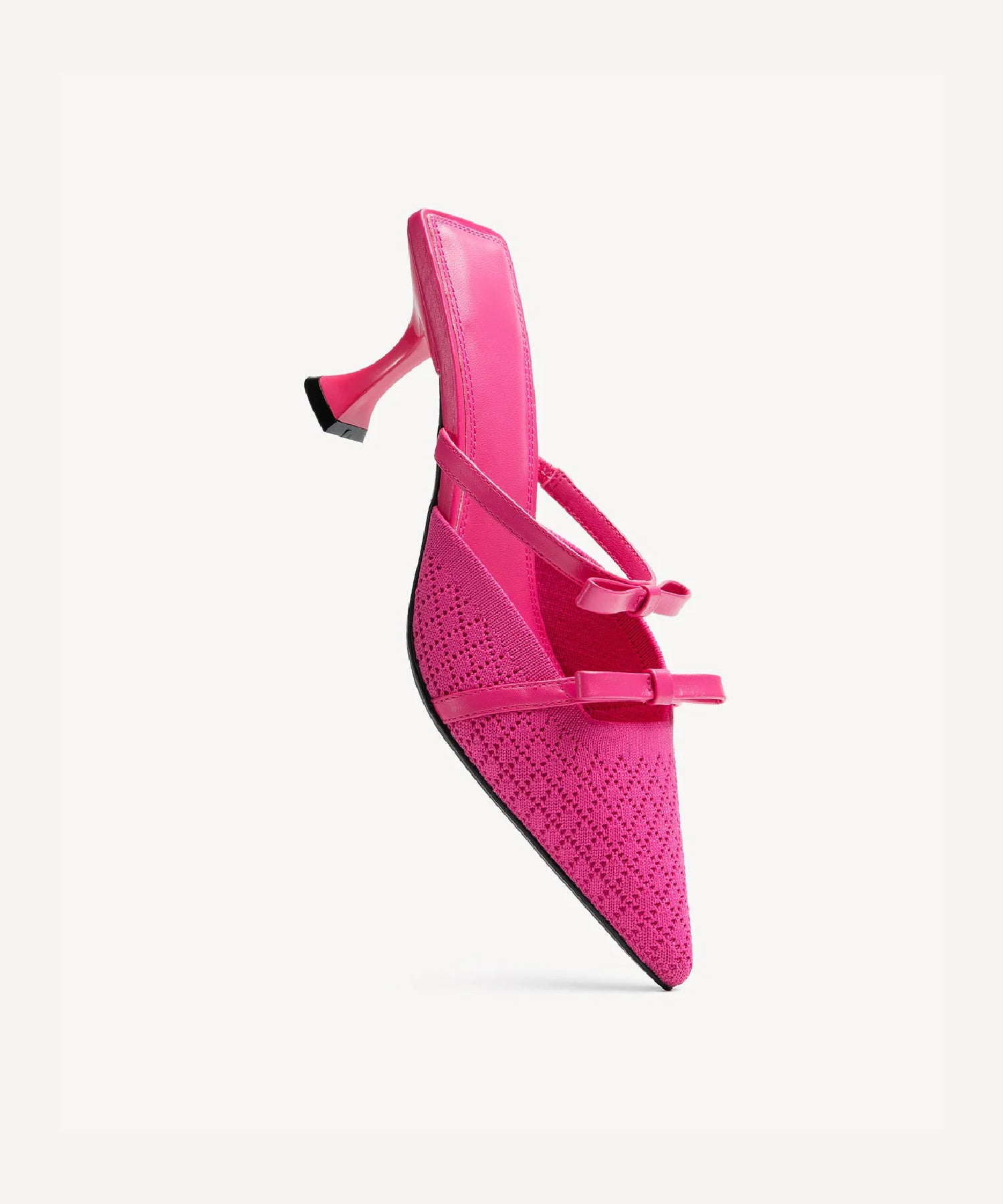 Bowknot Pointed Toe Heeled Mules Cosy Island #color_hot pink