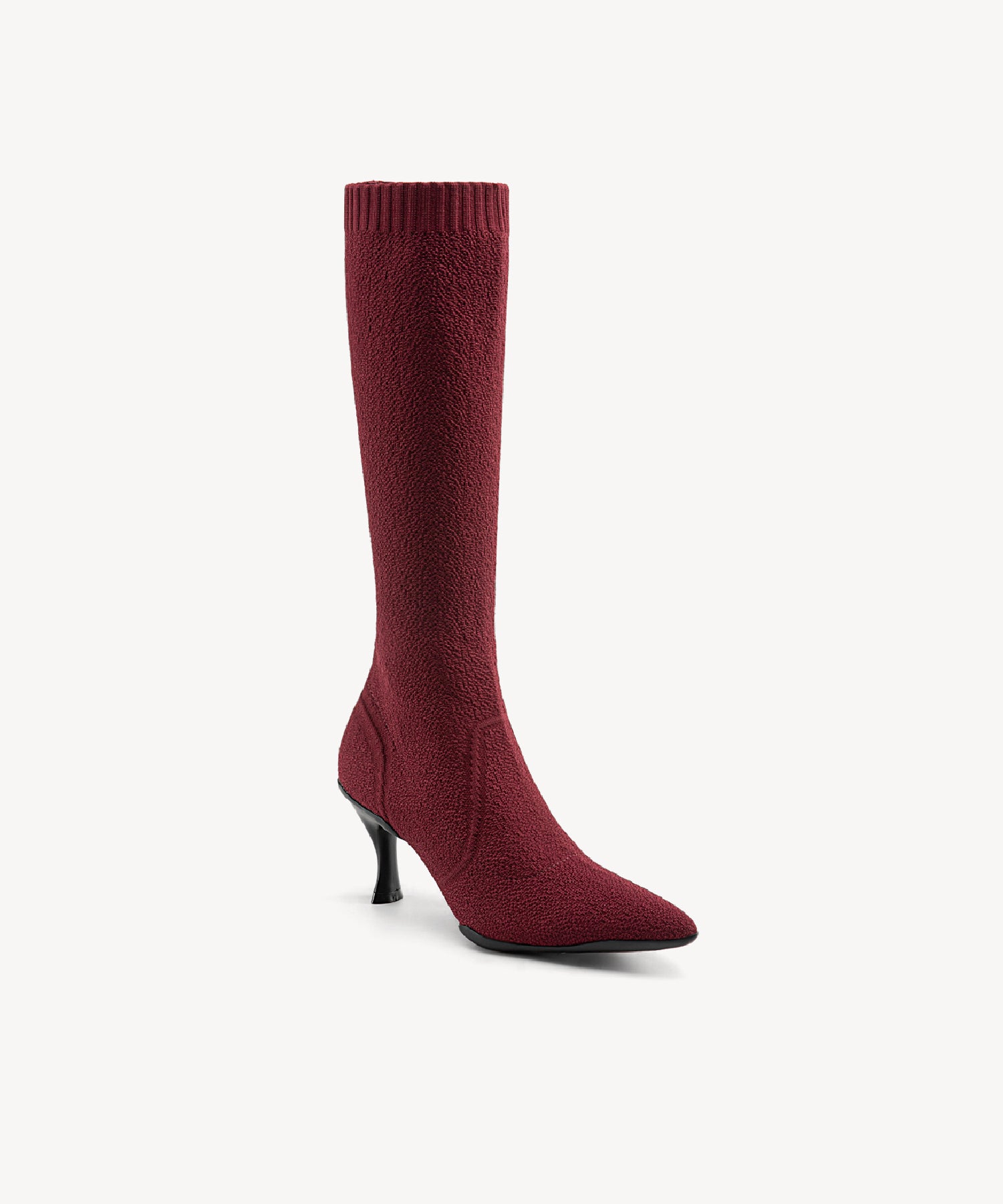 Minimalist  Pointed Toe Heeled Long Boots Burgundy