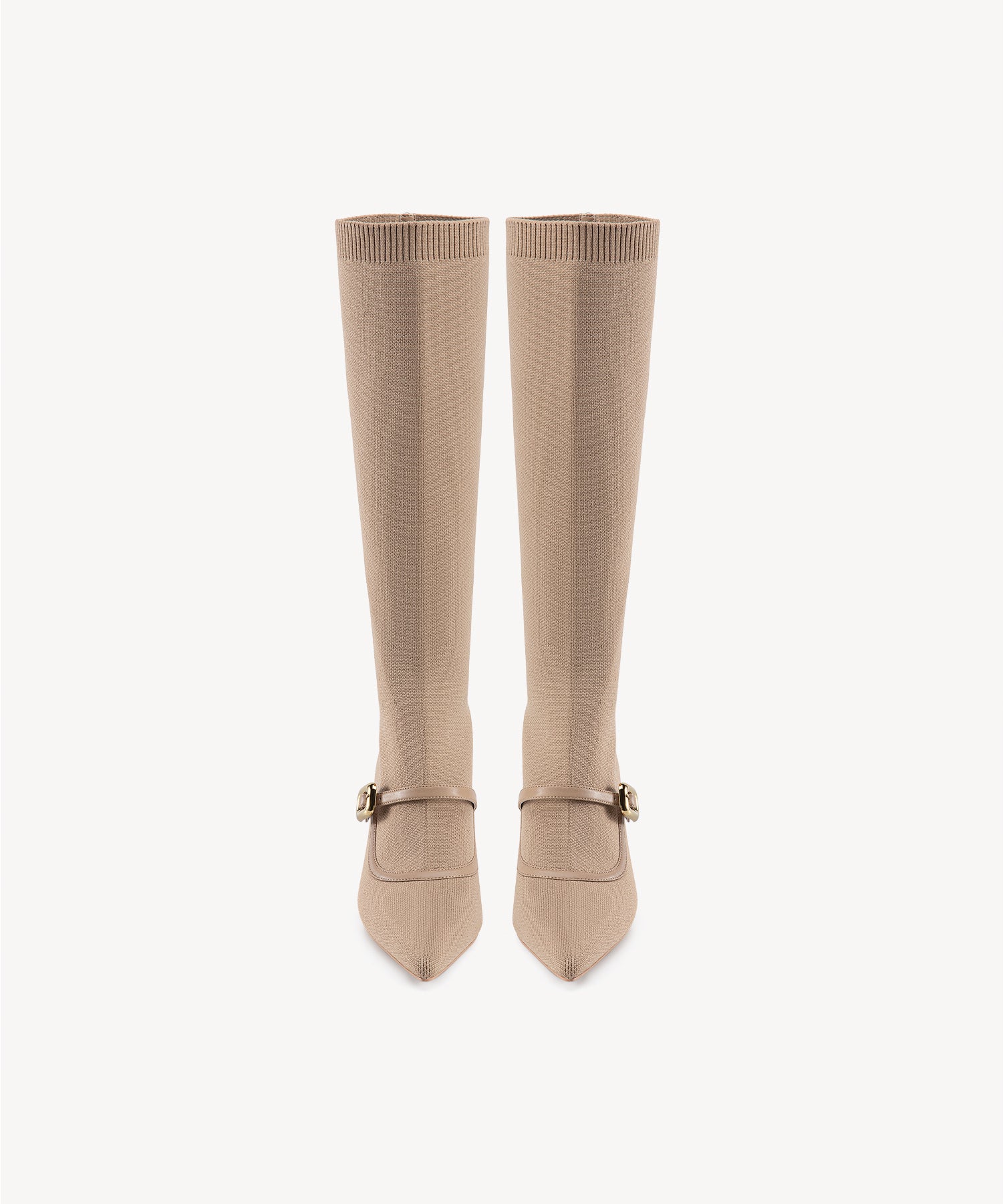 Enchanted Buckle Pointed Toe Sock High Boots Coffee