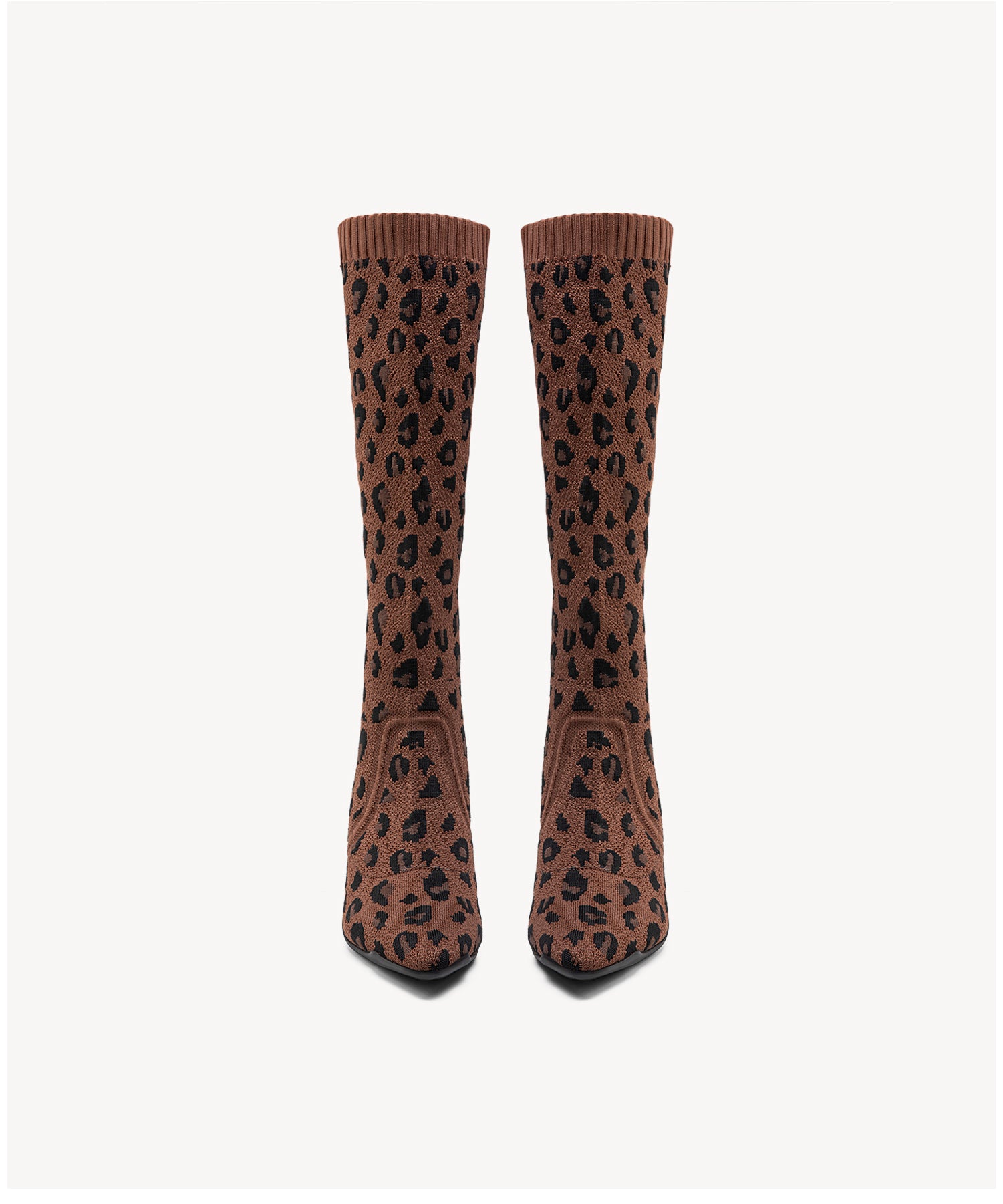 Minimalist  Pointed Toe Heeled Long Boots Brown Leopard