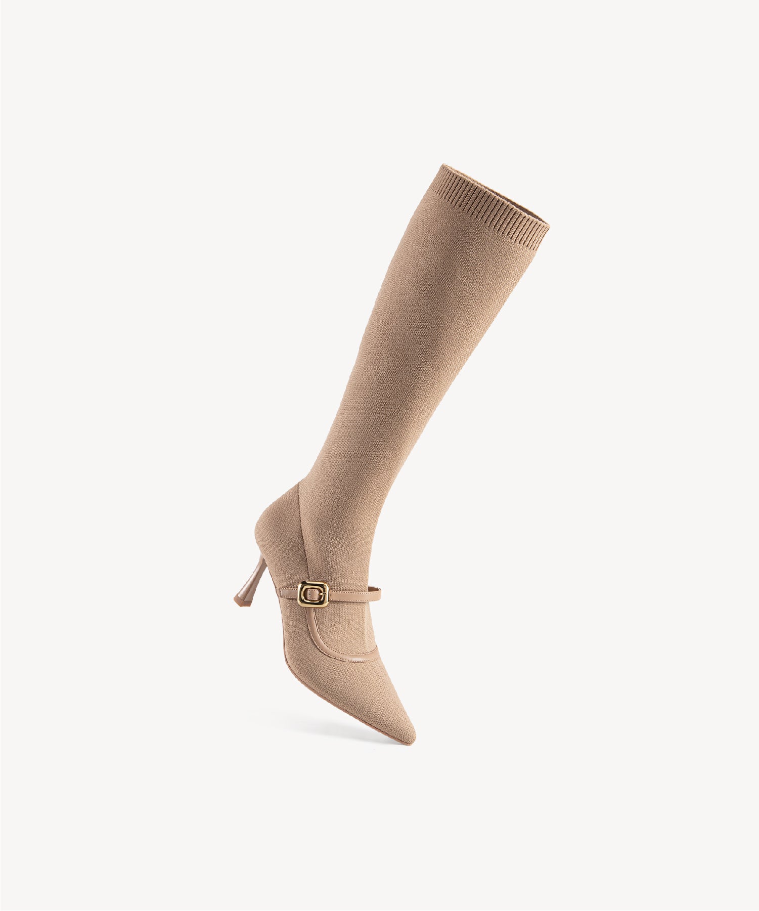 Enchanted Buckle Pointed Toe Sock High Boots Coffee