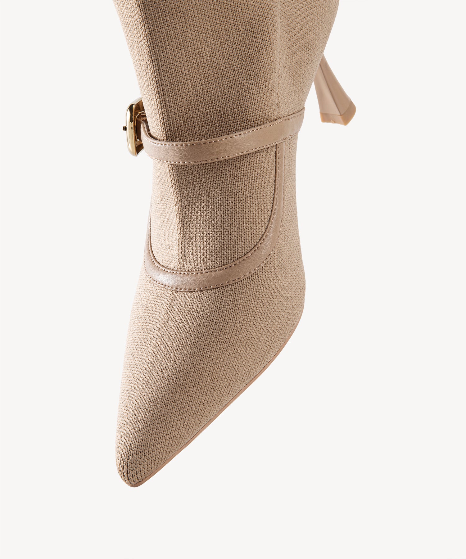 Enchanted Buckle Pointed Toe Sock High Boots Apricot