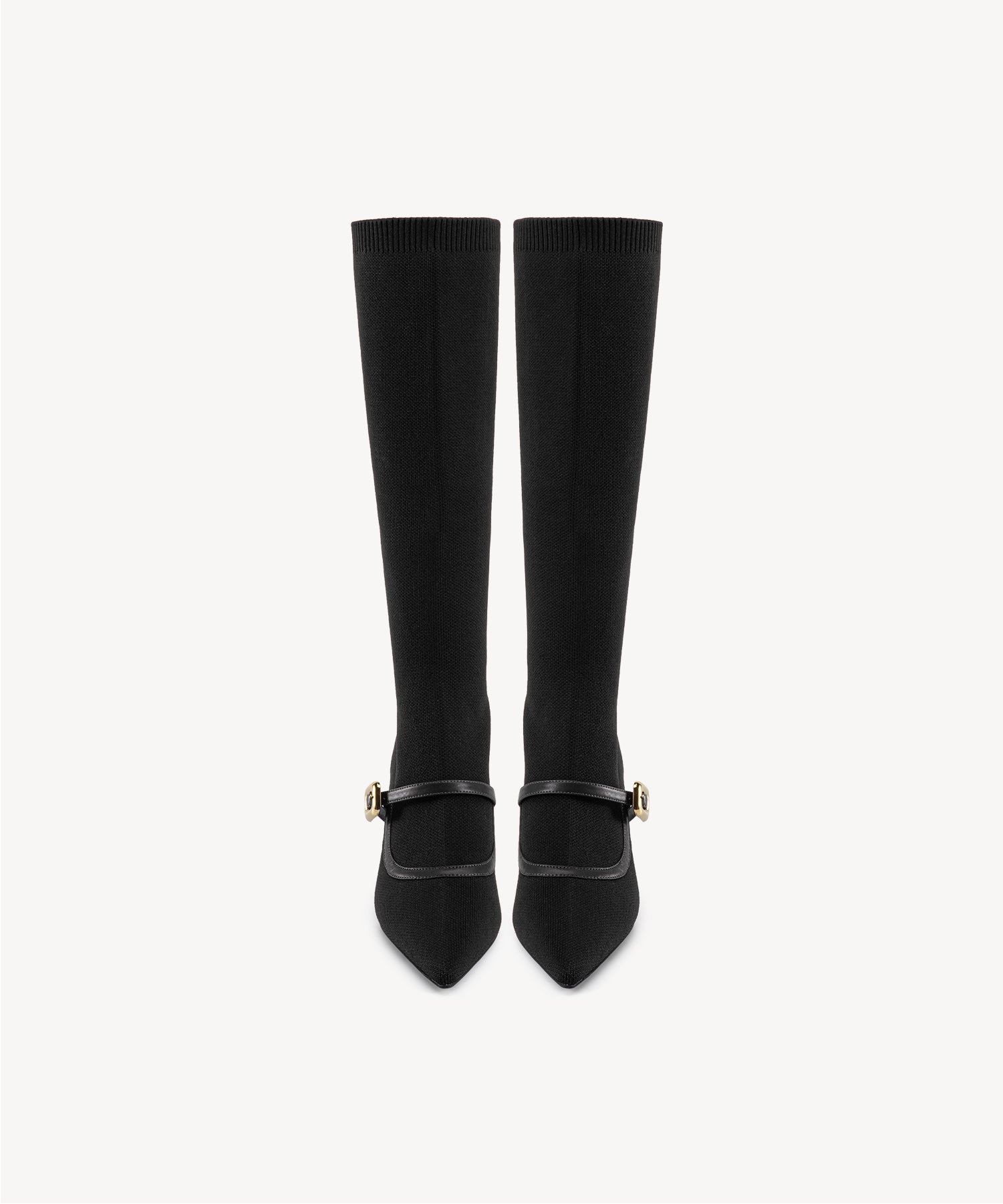 Enchanted Buckle Pointed Toe Sock High Boots Apricot