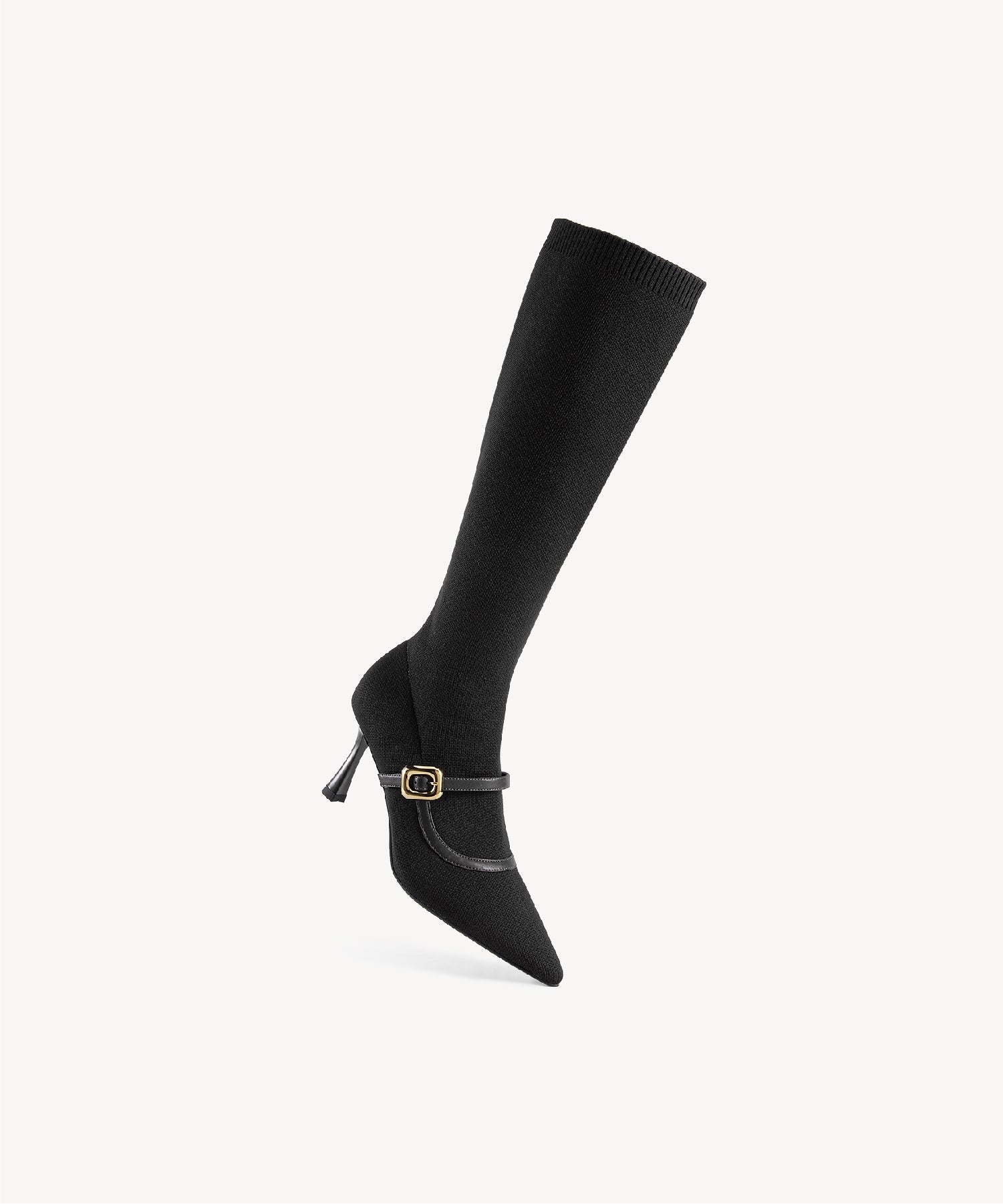 Enchanted Buckle Pointed Toe Sock High Boots Coffee