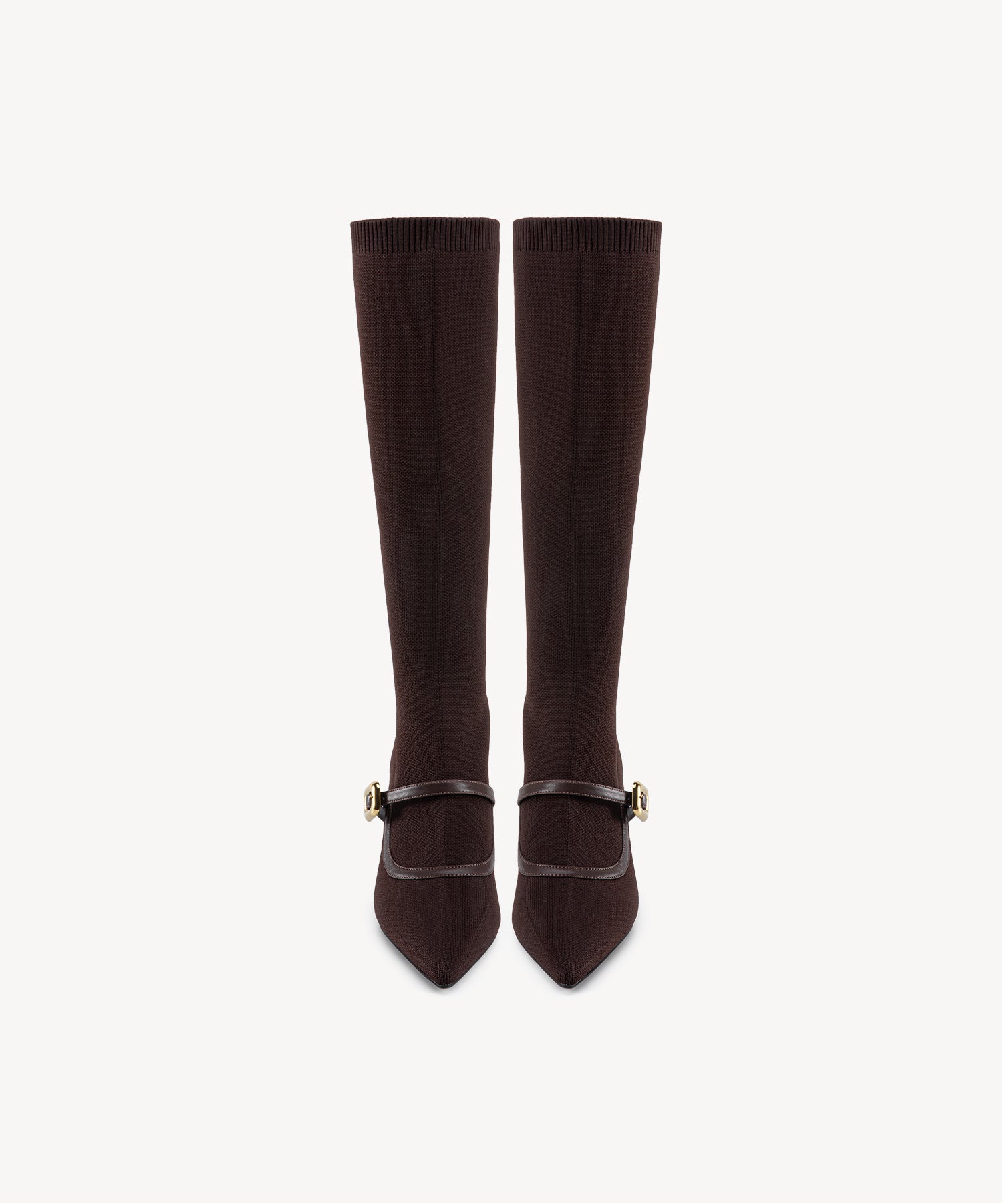 Enchanted Buckle Pointed Toe Sock High Boots Coffee