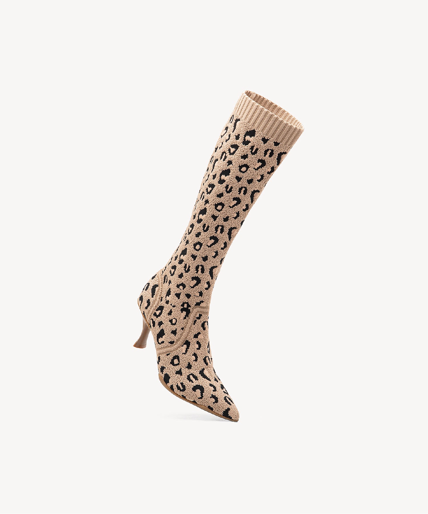 Minimalist  Pointed Toe Heeled Long Boots Brown Leopard