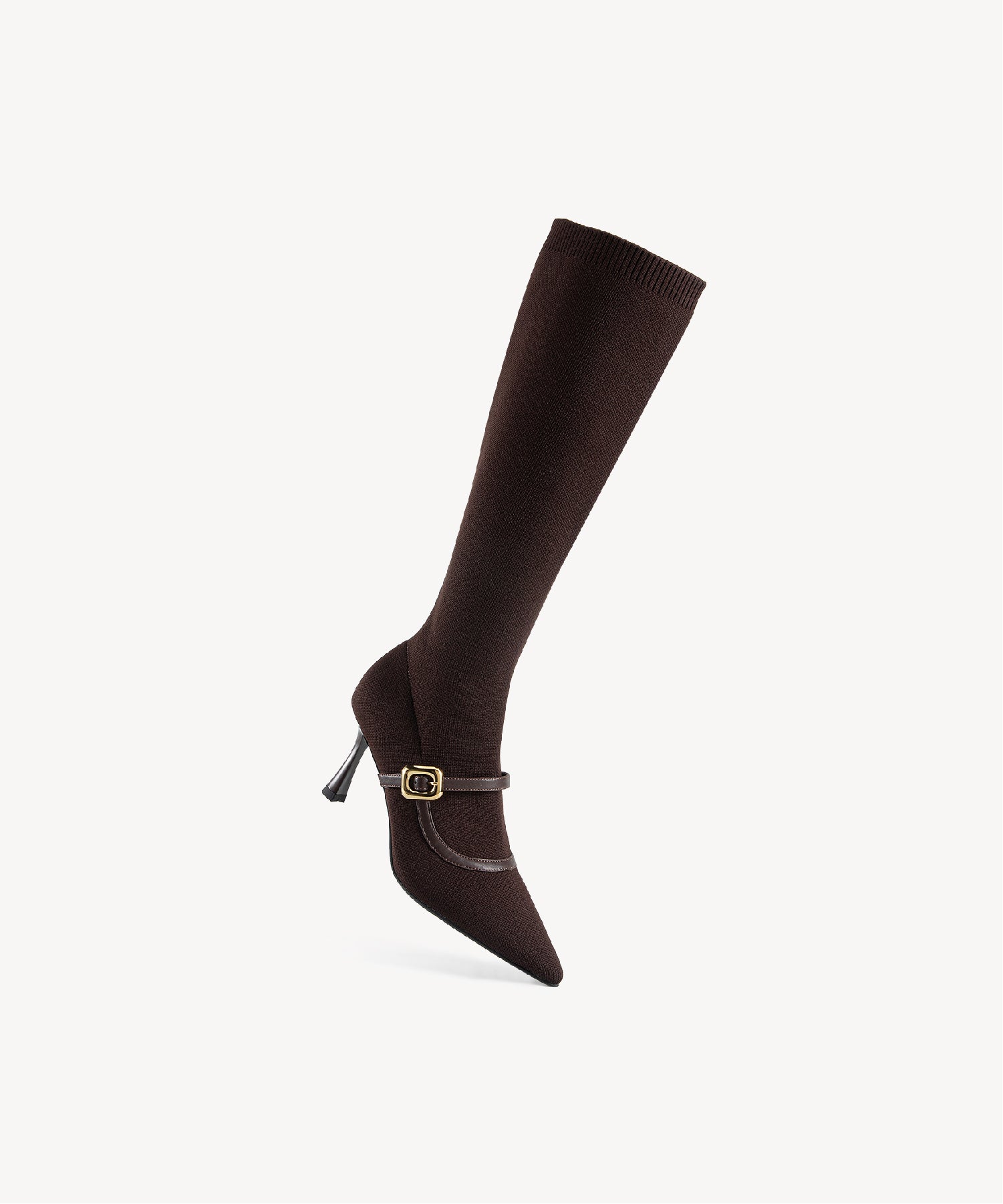 Enchanted Buckle Pointed Toe Sock High Boots Apricot