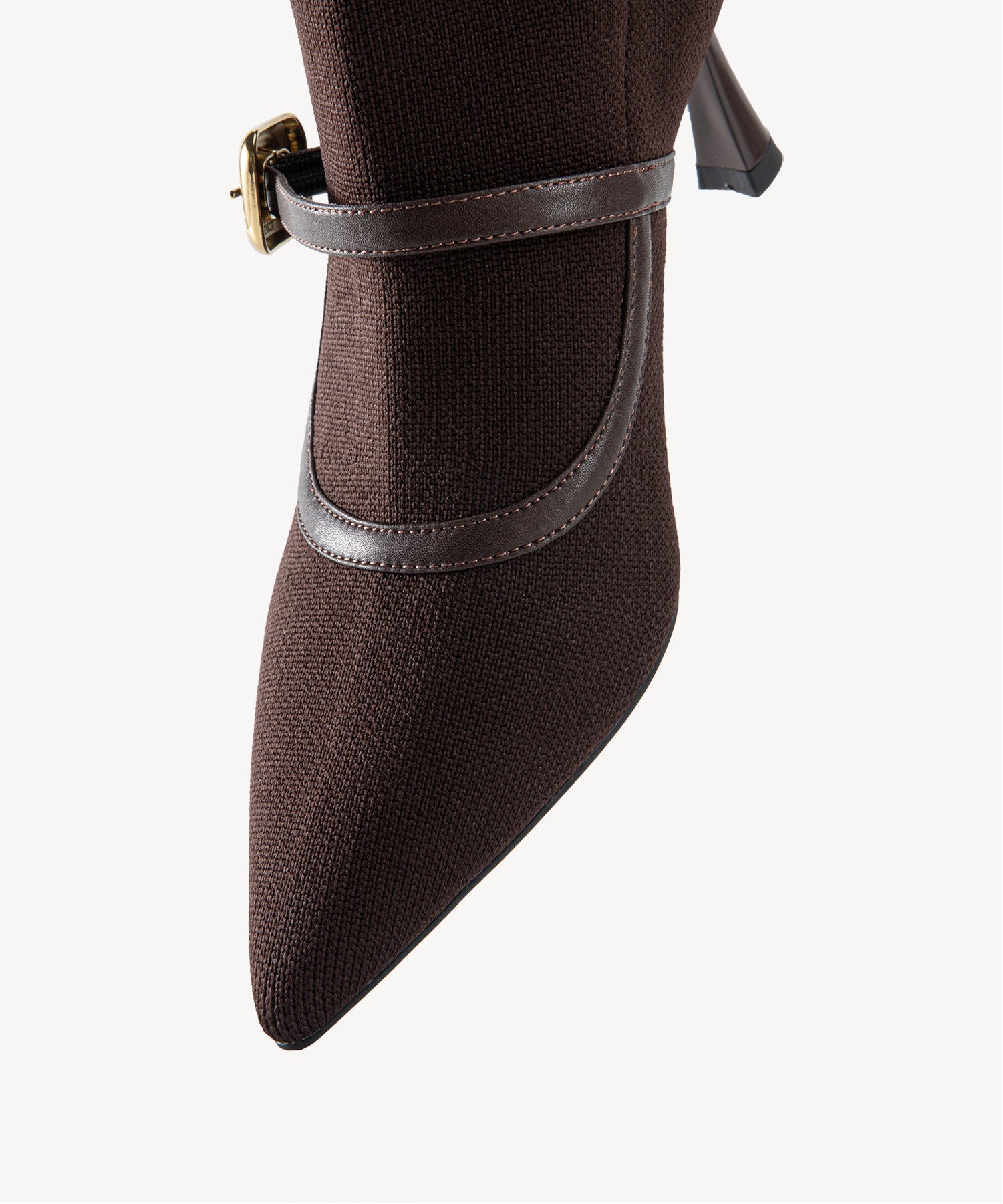 Enchanted Buckle Pointed Toe Sock High Boots Coffee