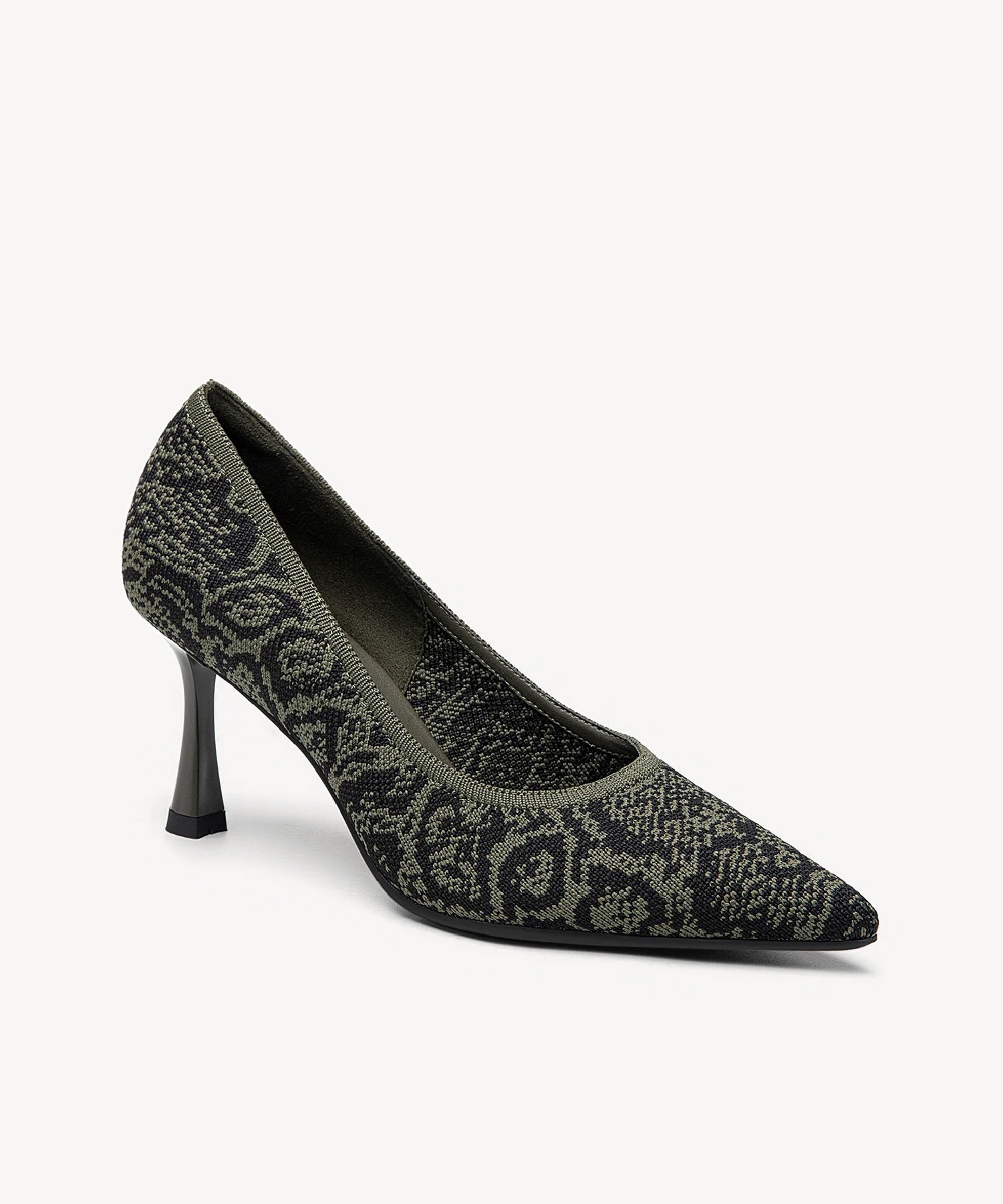 Minimalist Mesh Stiletto Heeled Pumps  Green Snake Print