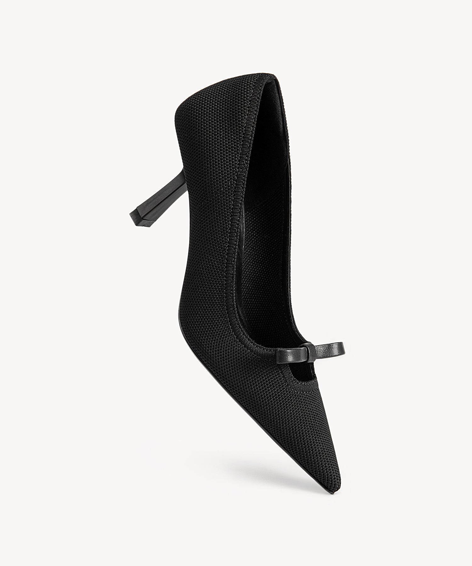 Slip On Bow Pointed Toe Heeled Pumps Black