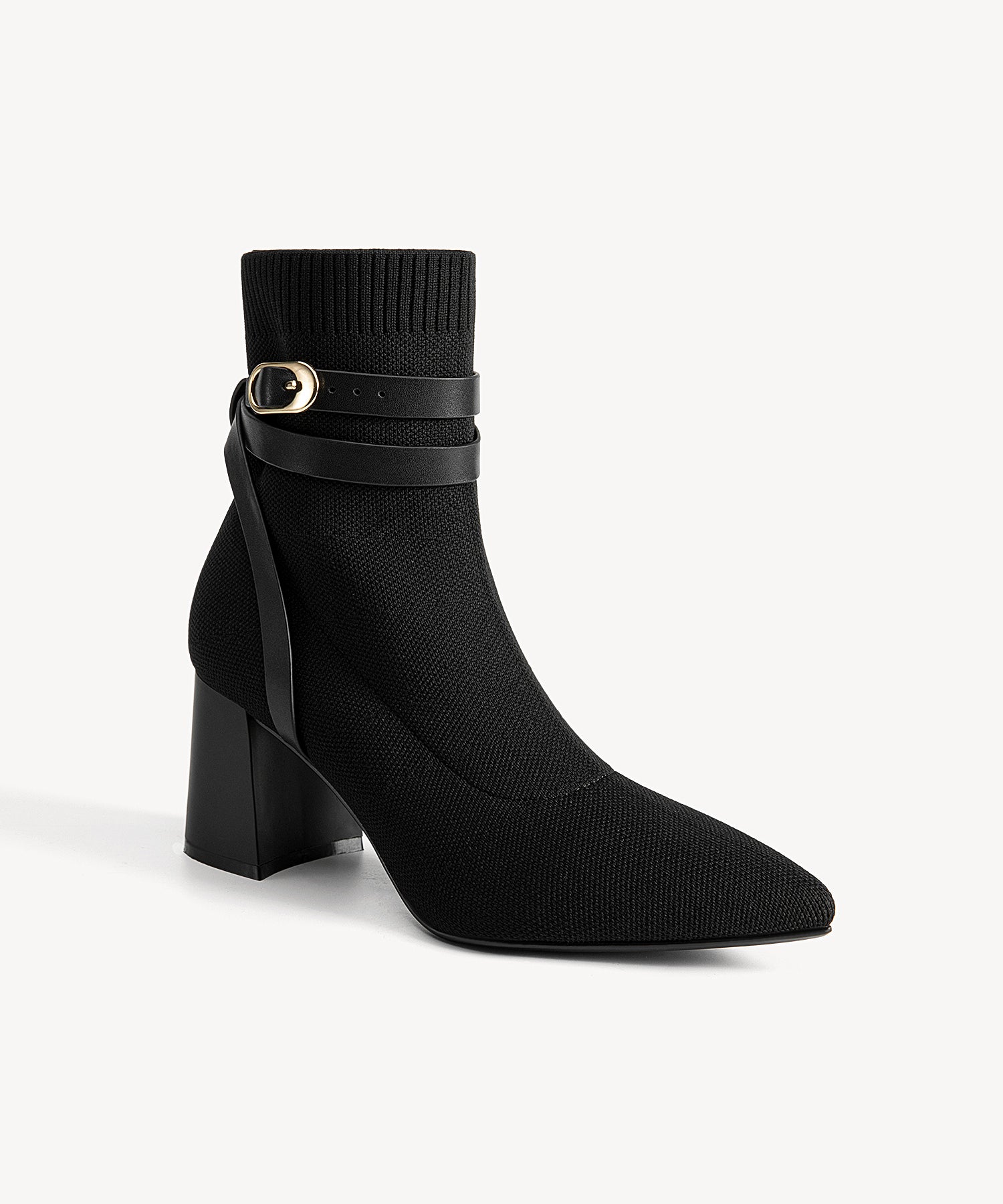 Strap Pointed Chunky Heeled Ankle Boots