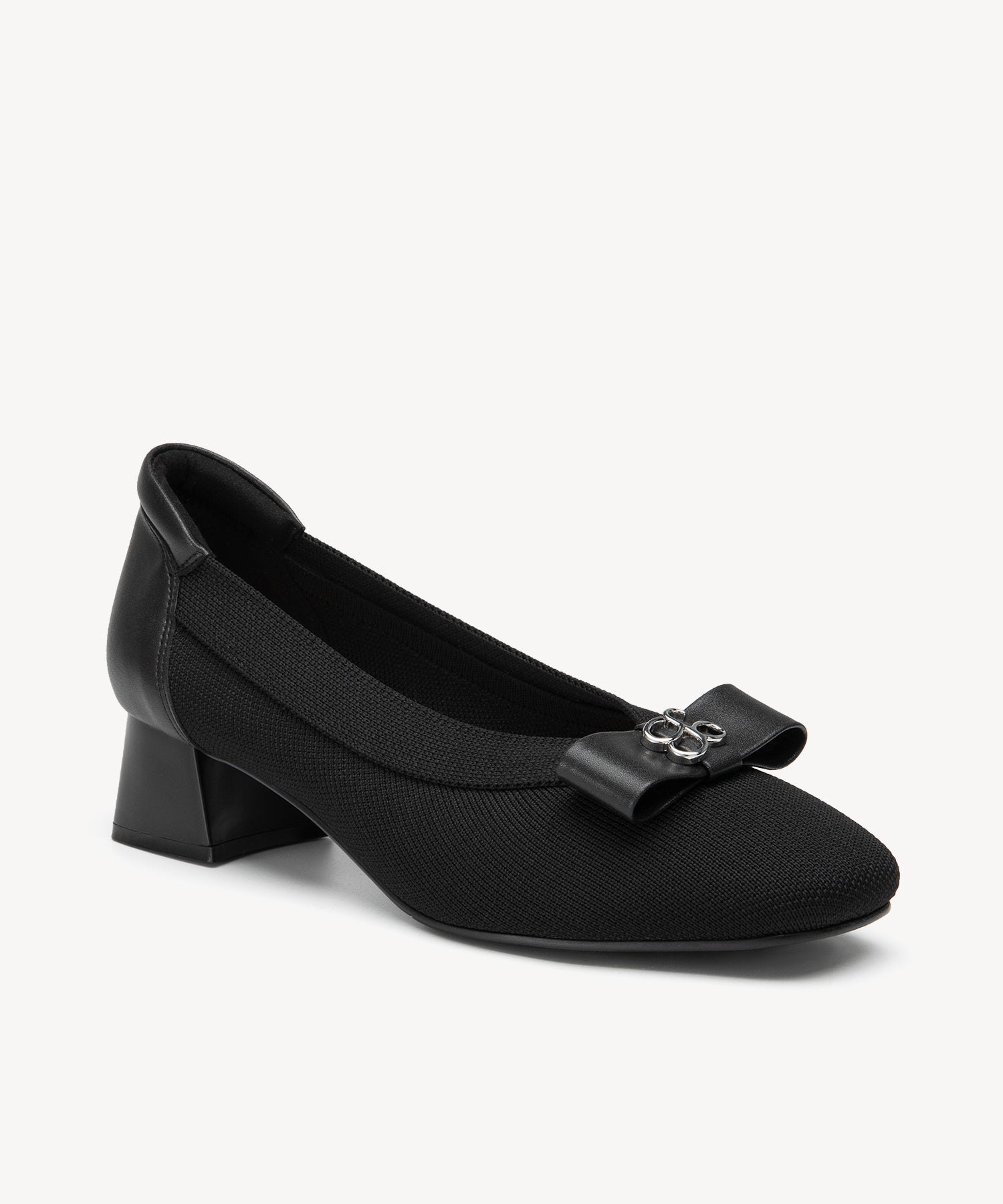 Bow Round Toe Heeled Pumps COSY ISLAND #color_black