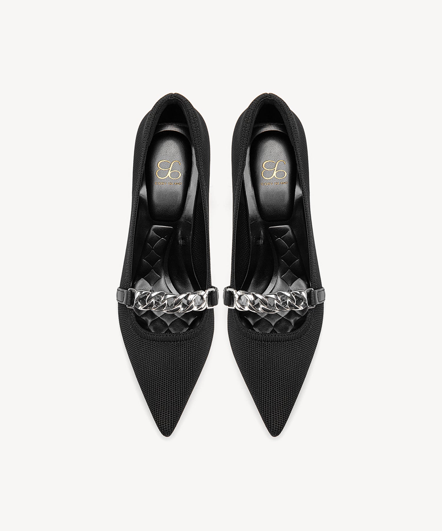 Elegant Chain Pointed Toe Heeled Pumps Black