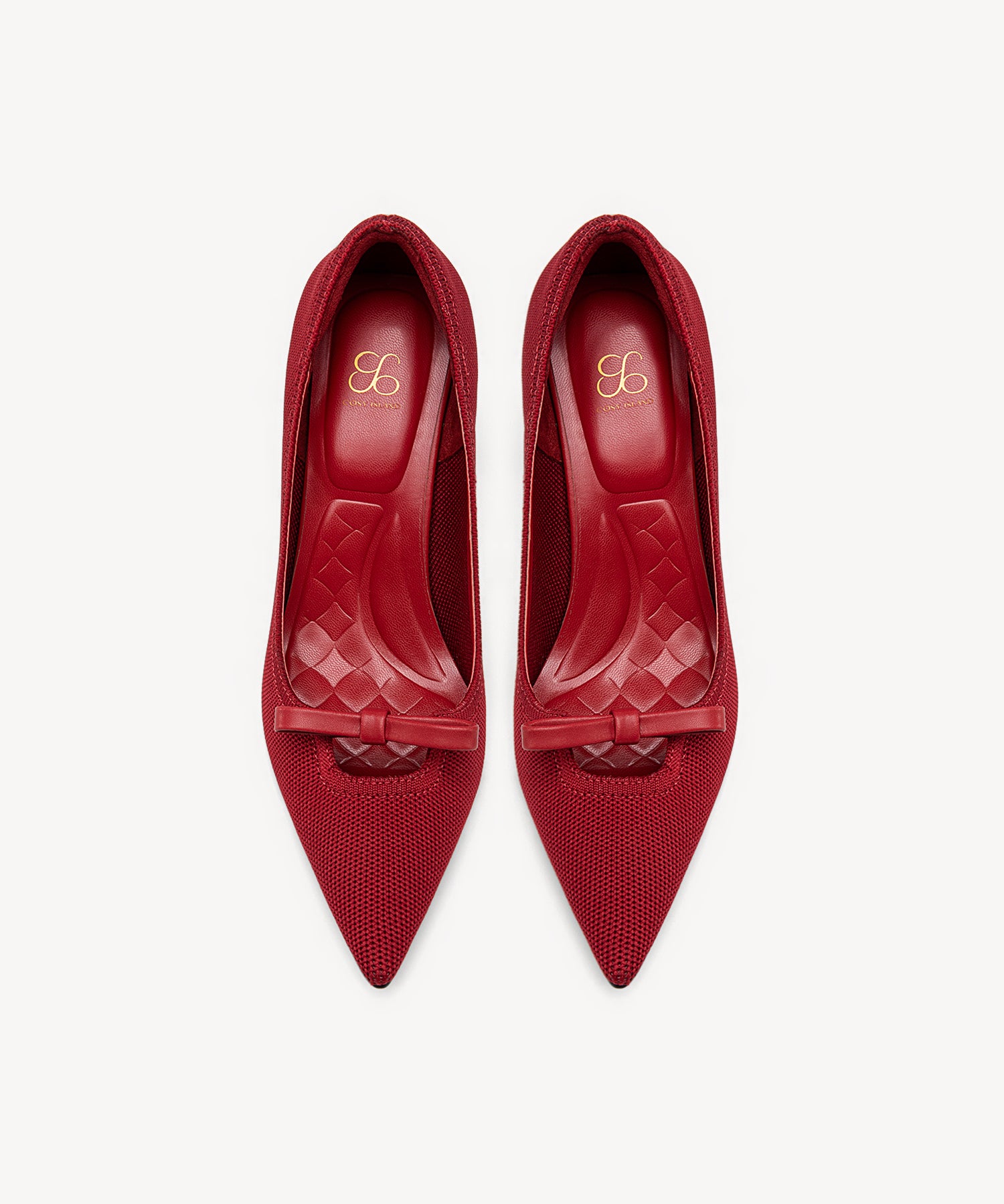 Slip On Bow Pointed Toe Heeled Pumps Red