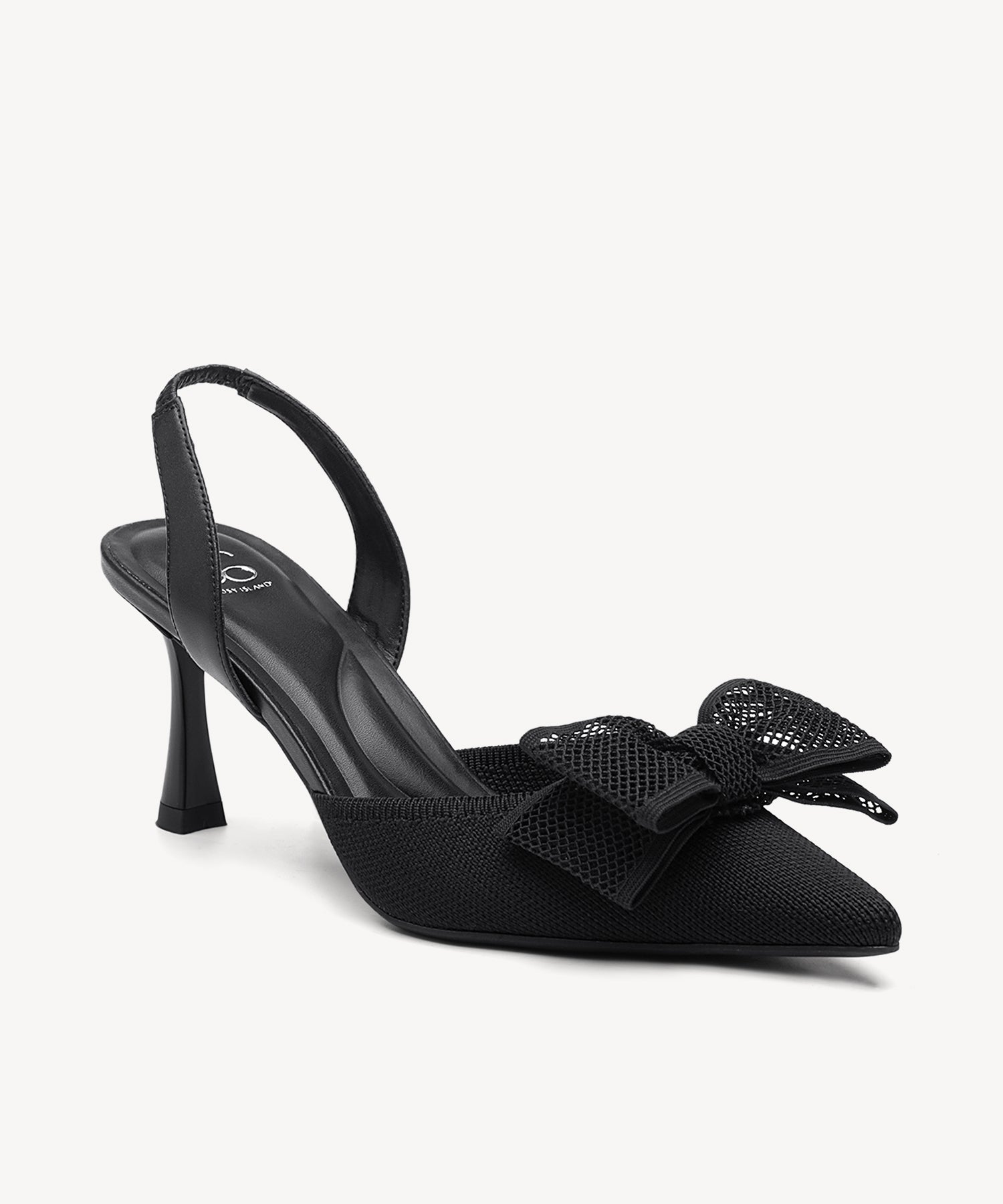 Bowtention Lace Pointed Toe Heeled Slingback #color_black