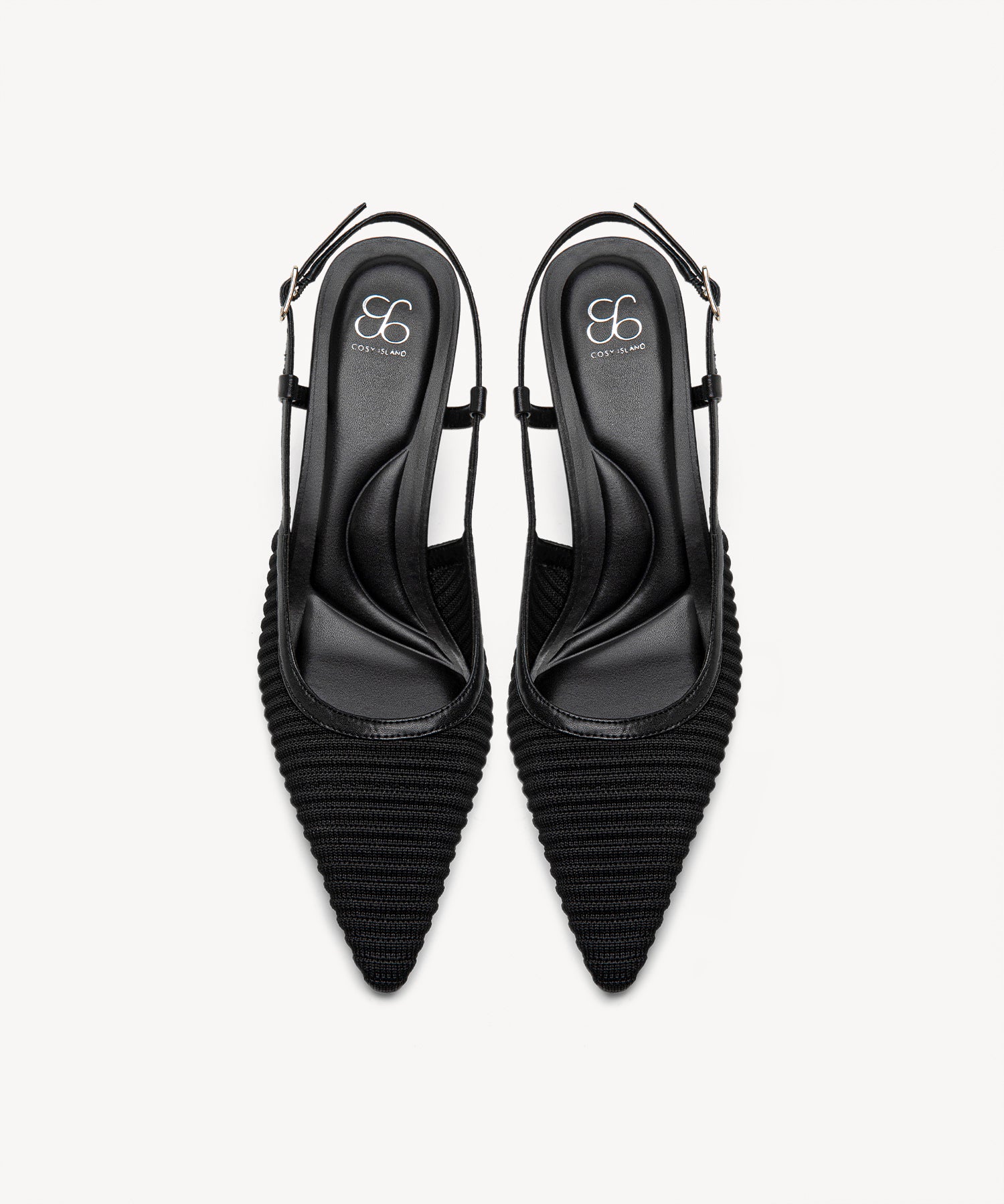 Minimalist Weave Pointed Toe Heeled Slingback#color_black