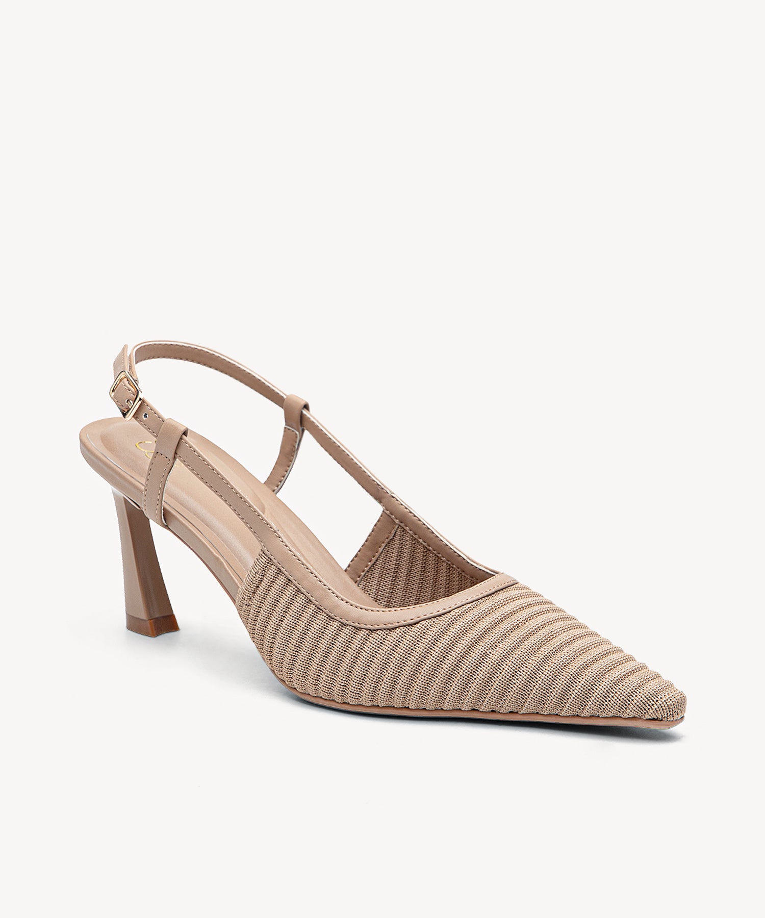 Minimalist Weave Pointed Toe Heeled Slingback#color_apricot