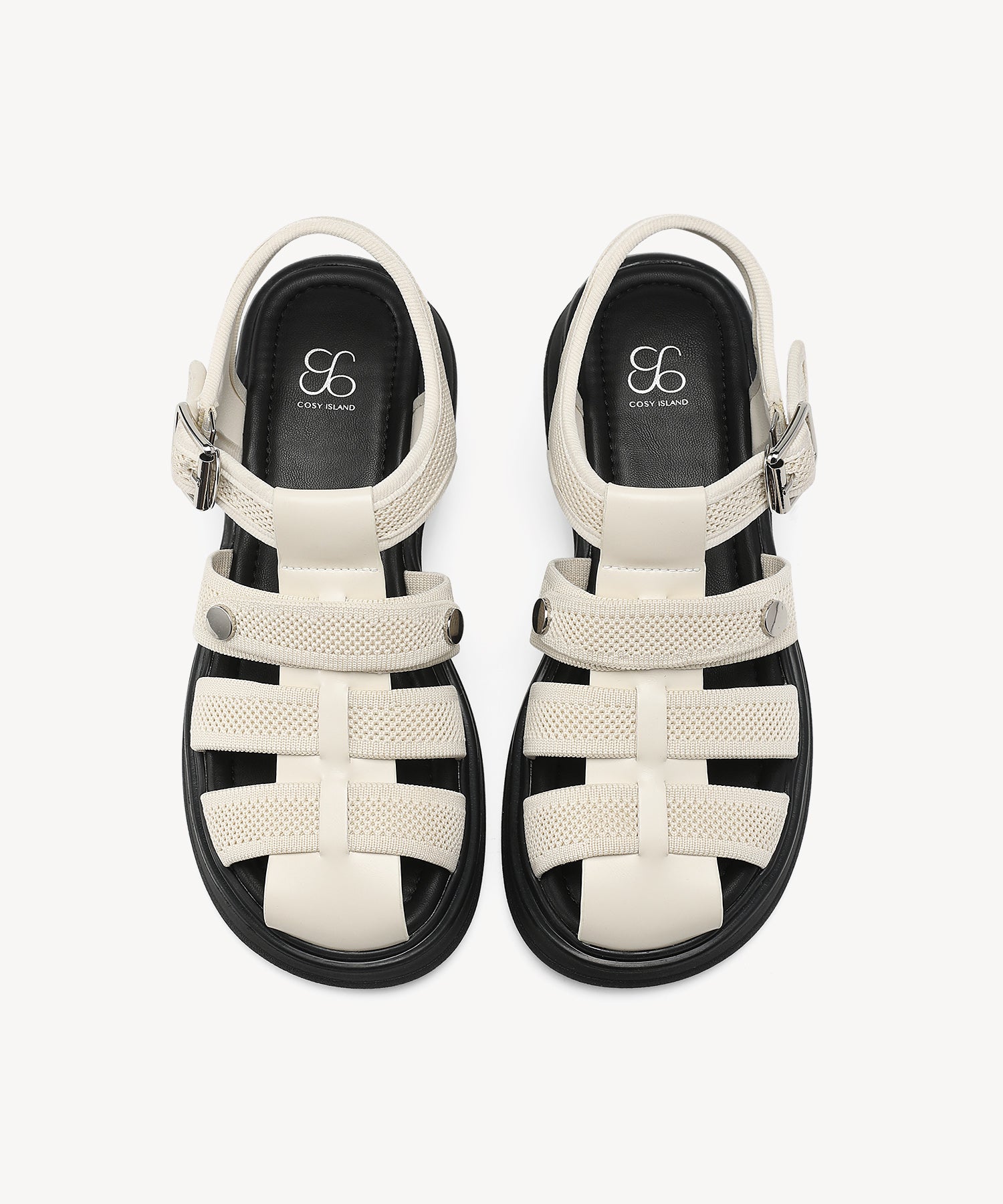 Round Toe Platform Fisherman Sandals COSY ISLAND #color_white