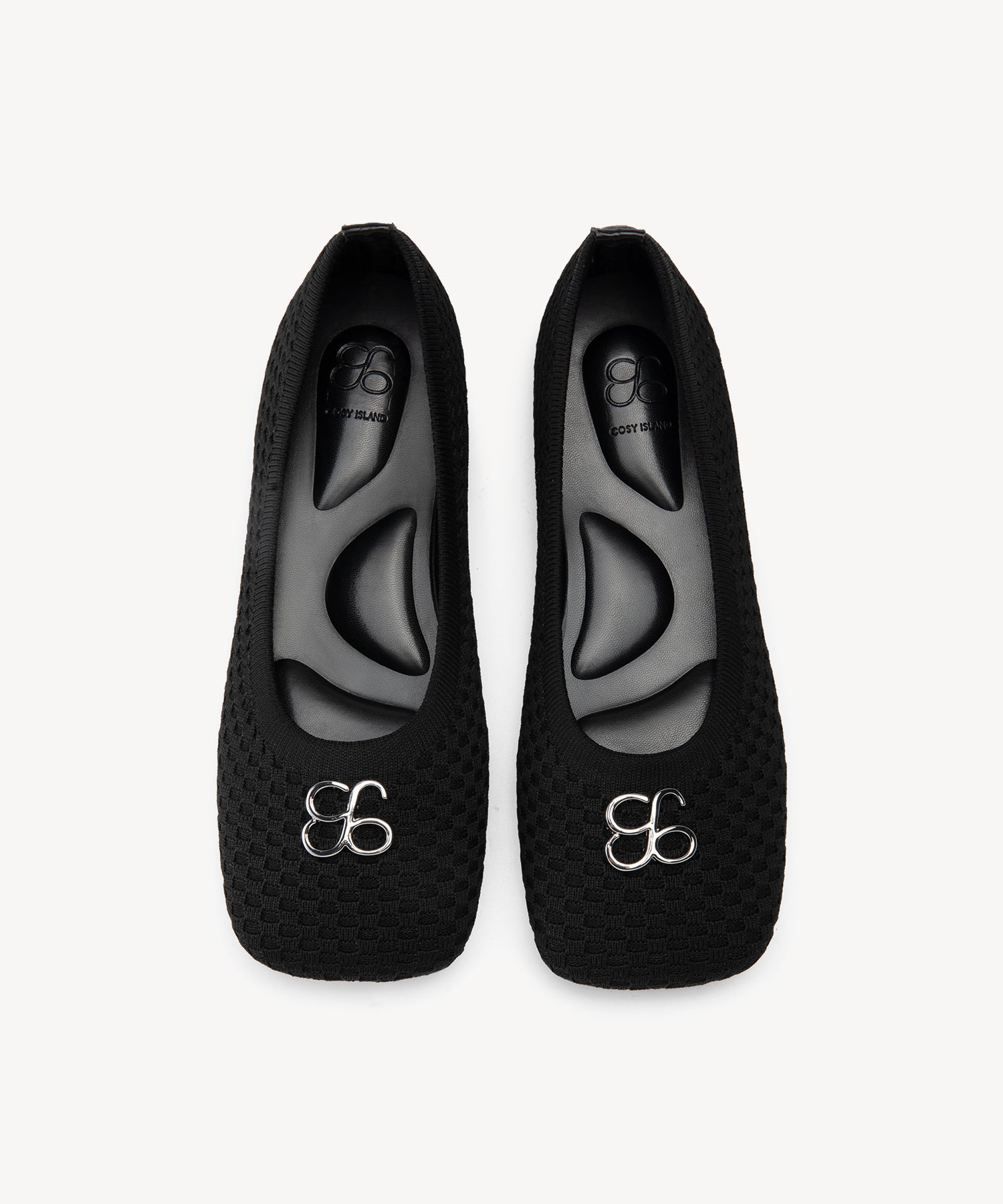 Ornament Square Toe Flat Ballerinas COSY ISLAND #color_black