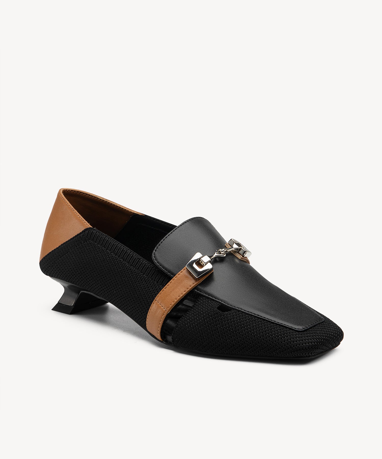 Commuter Square Toe High Heel Loafers  COSY ISLAND  #color_Black