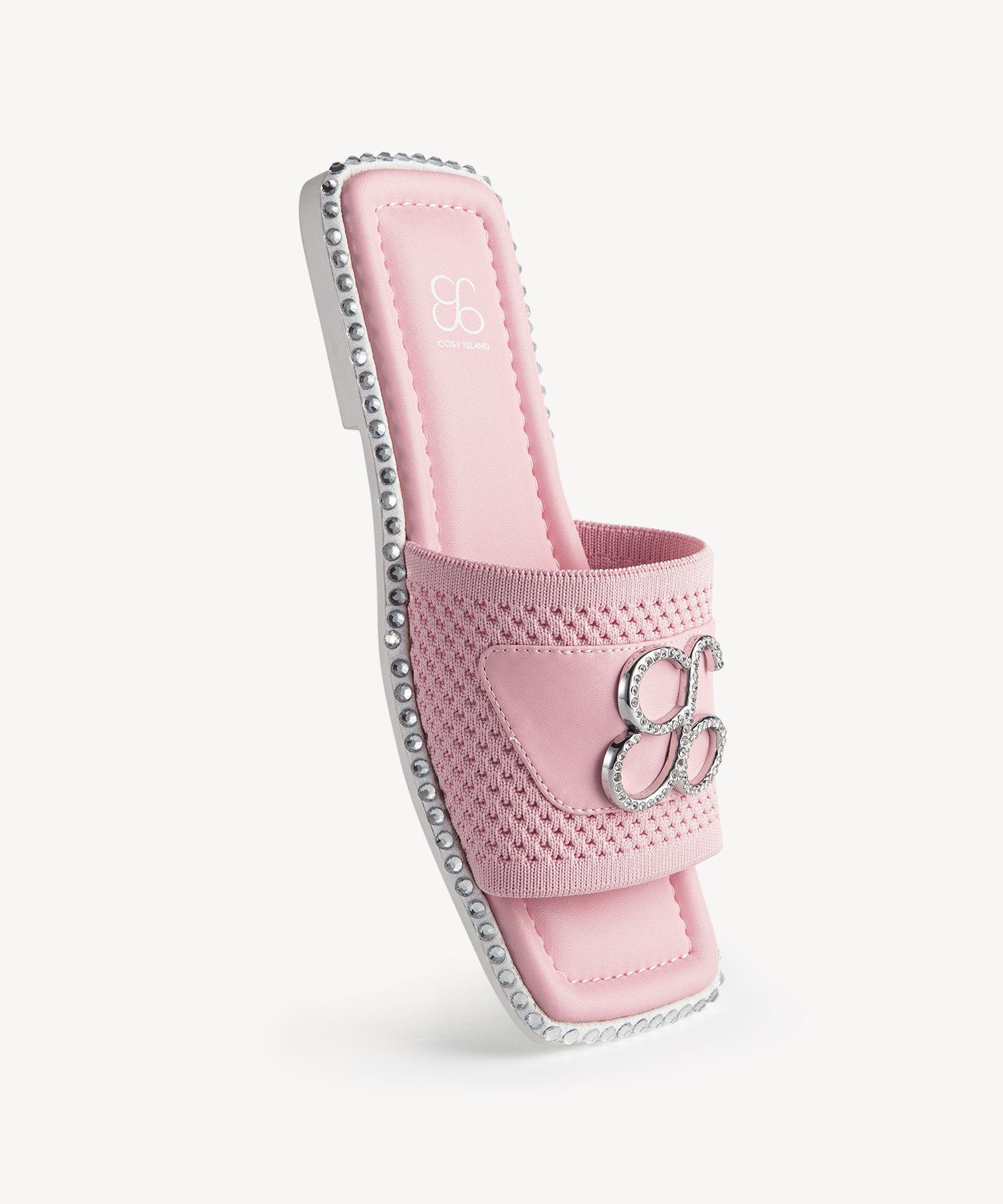 Elegant Square Toe Crystal Flat Sandals COSY ISLAND #color_pink