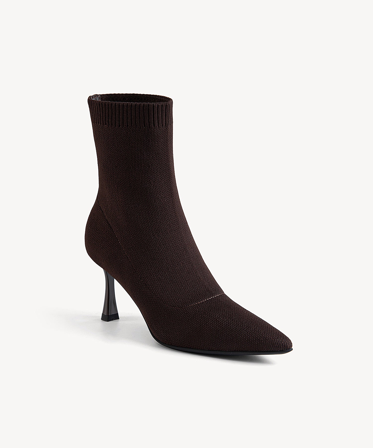 Minimalist Pointed Toe Sock Ankle Boots Coffee