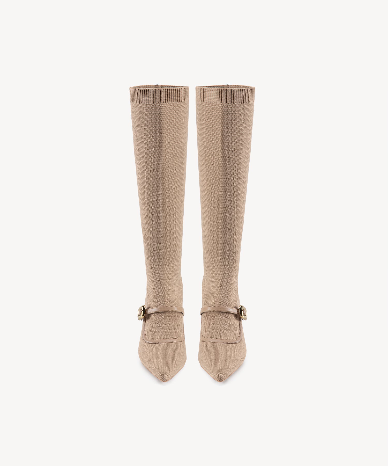 Enchanted Buckle Pointed Toe Sock High Boots Apricot