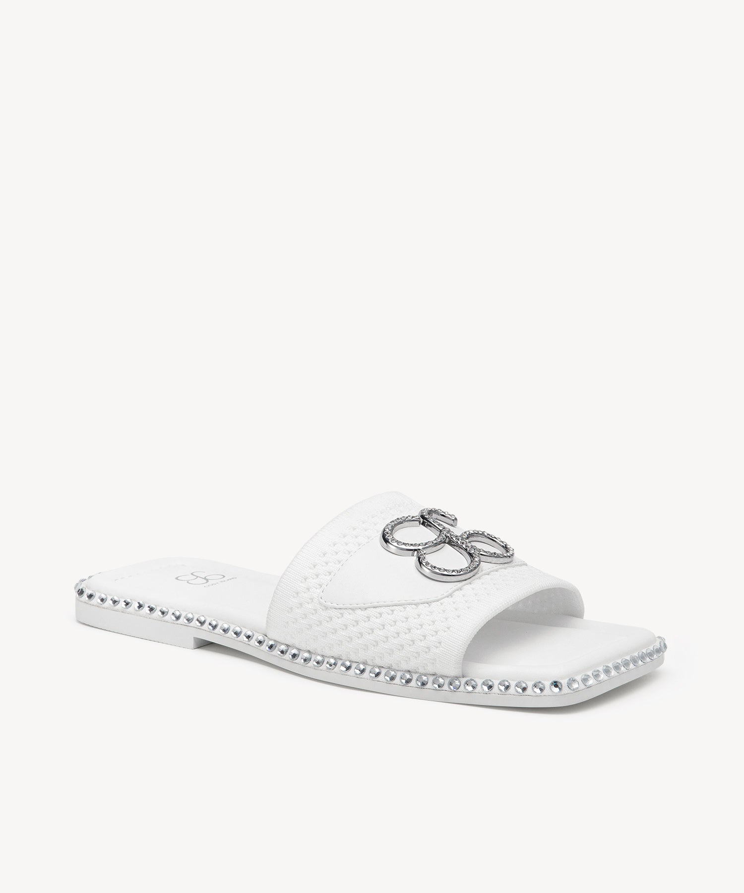 Elegant Square Toe Crystal Flat Sandals COSY ISLAND #color_white