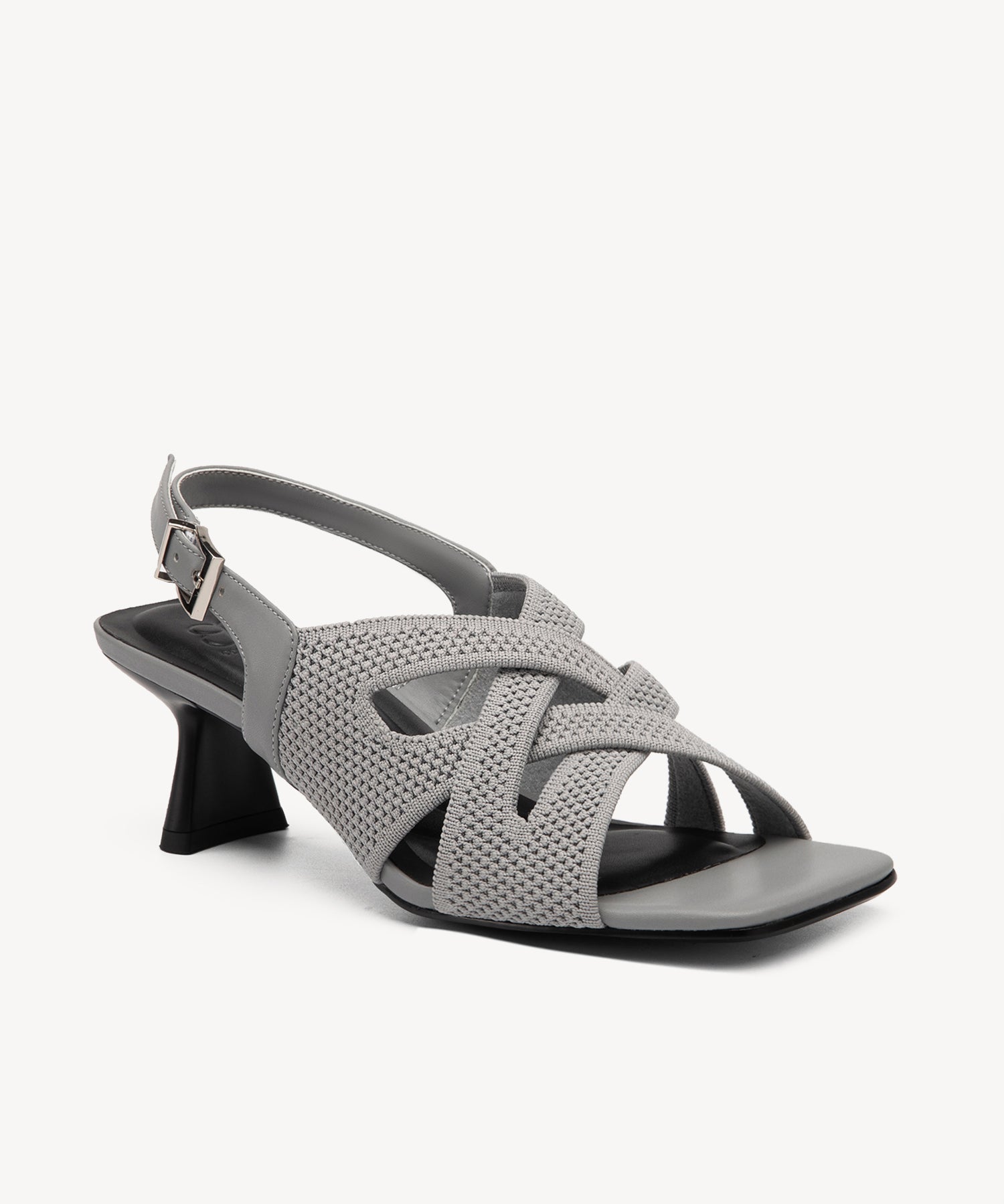 Criss Cross Strap Square Toe Heeled Sandals COSY ISLAND #color_grey