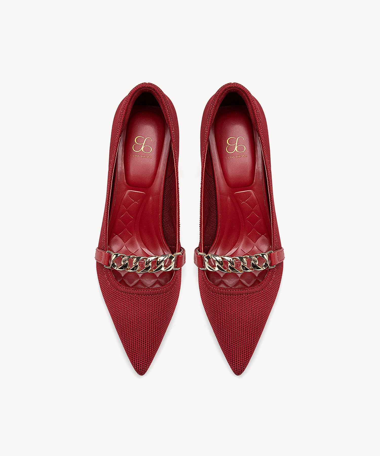 Elegant Chain Pointed Toe Heeled Pumps Red