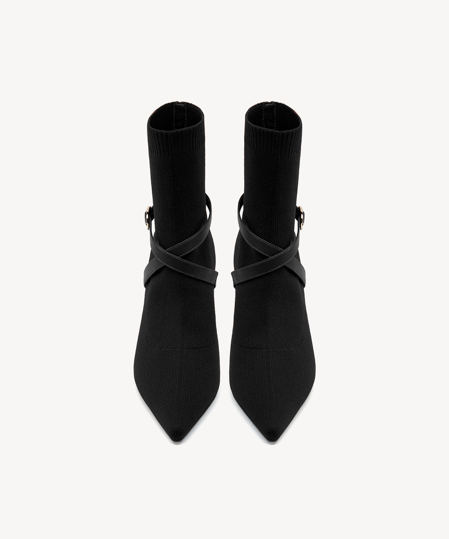 Strap Pointed Toe  Sock Ankle Boots Black