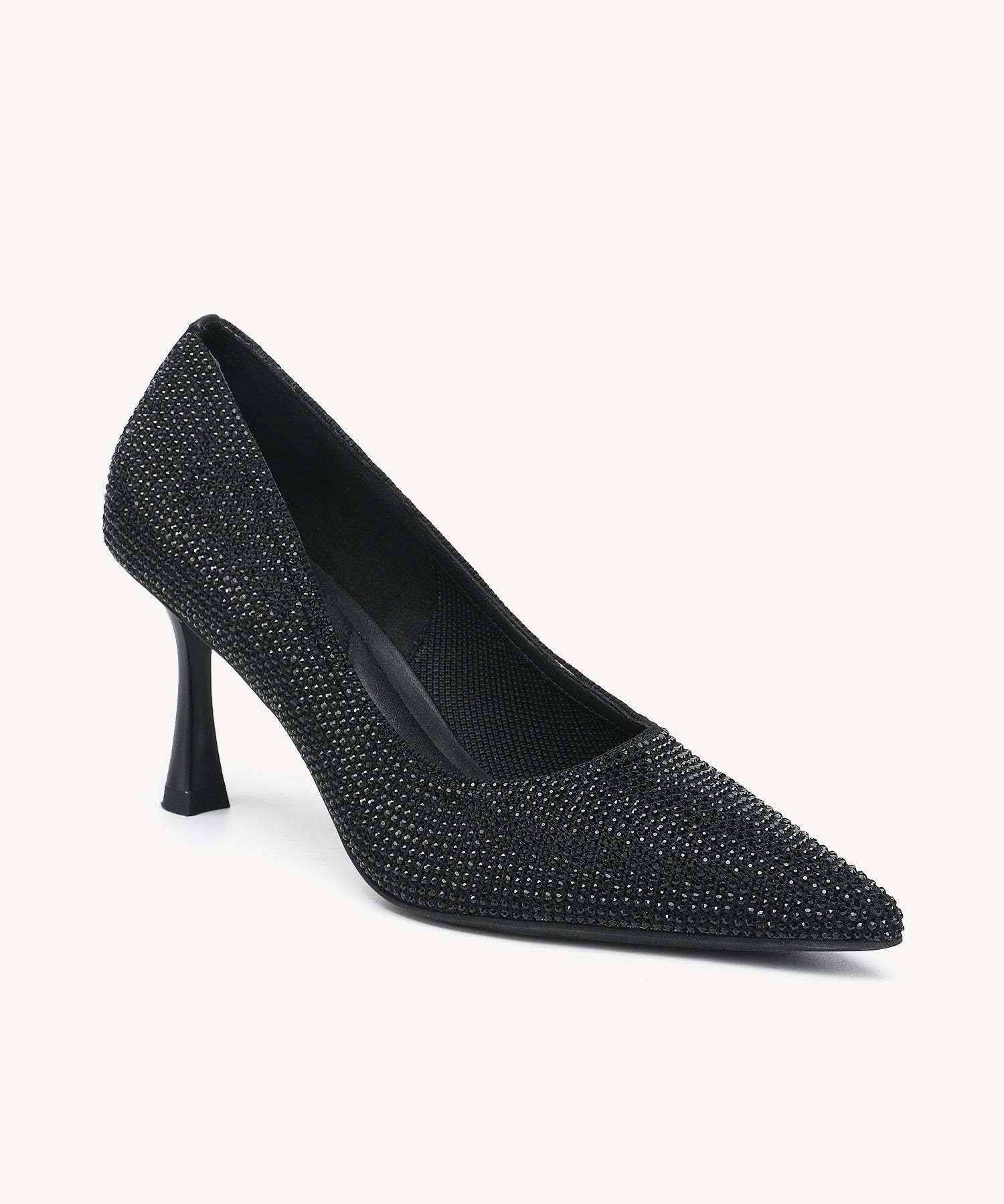 Diamond Pointed Toe Heeled Pumps Black