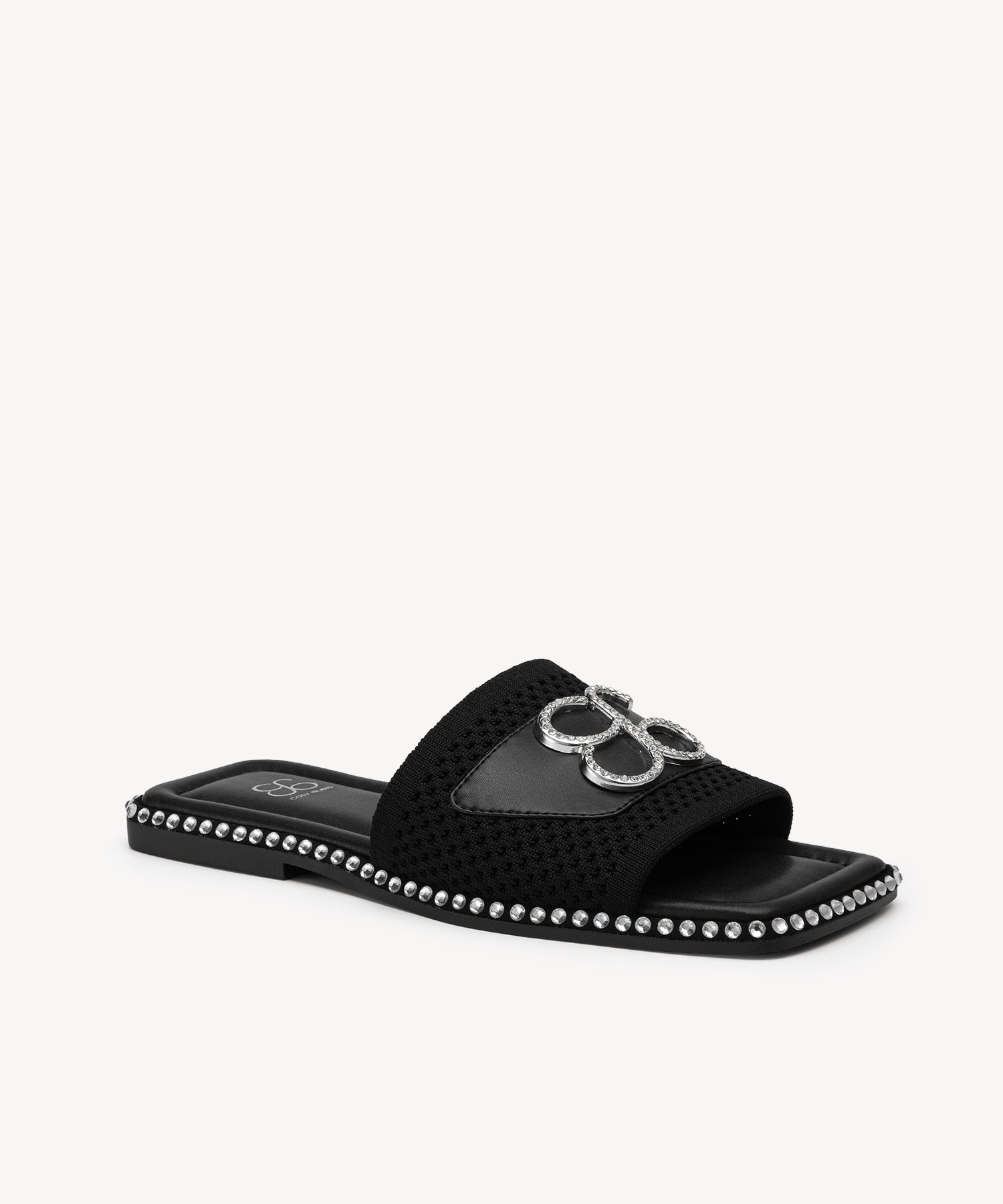 Elegant Square Toe Crystal Flat Sandals COSY ISLAND #color_black