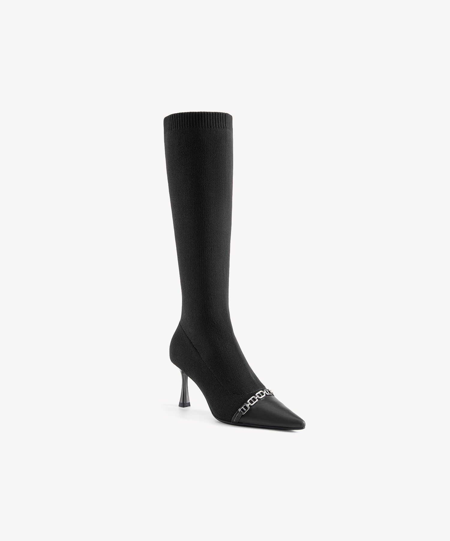 Trendy Pointed Toe Heeled High Boots Black