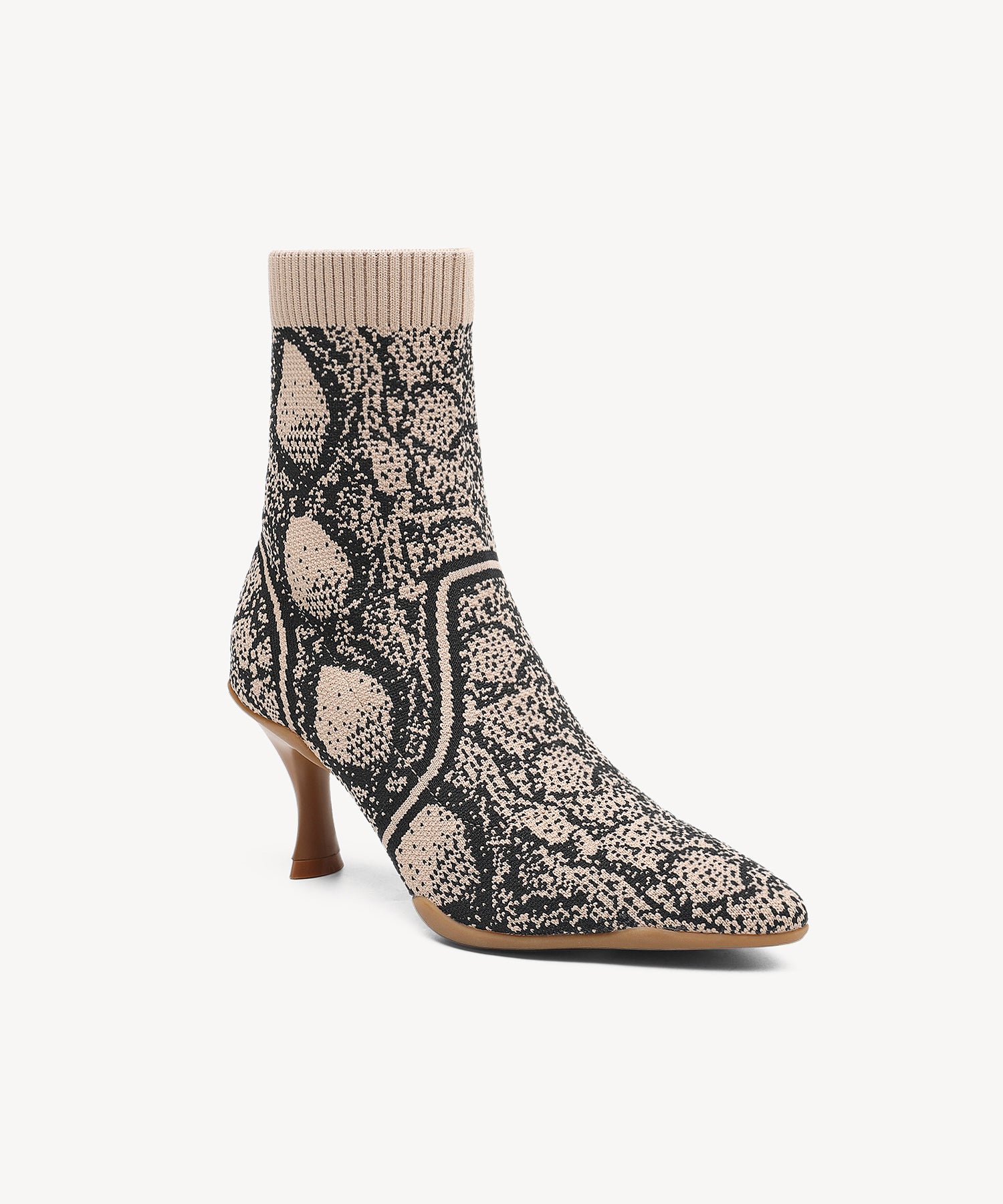 Minimalist  Pointed Toe Stiletto Ankle Boots Apricot Snake Print